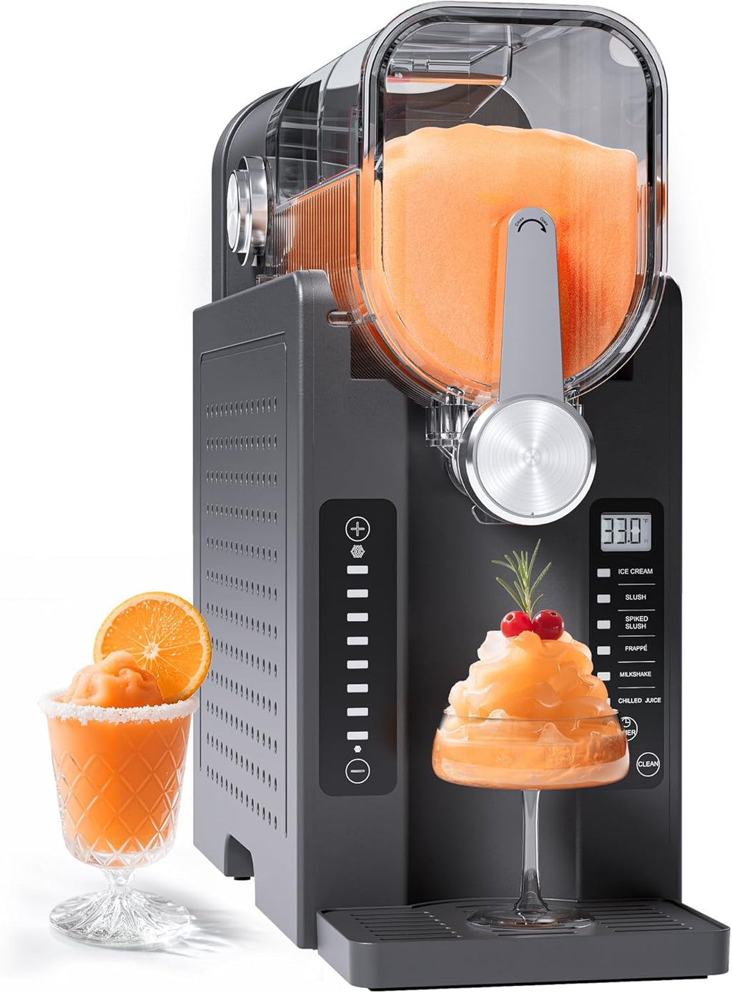INITIO Slush Machine, 2L Slushie Machine for Home Slushi, Frappé, Milkshake & Margaritas, No Ice Required, LED Display, Self-Cleaning, Black, AD03, 6 Programmes + 1 Pack