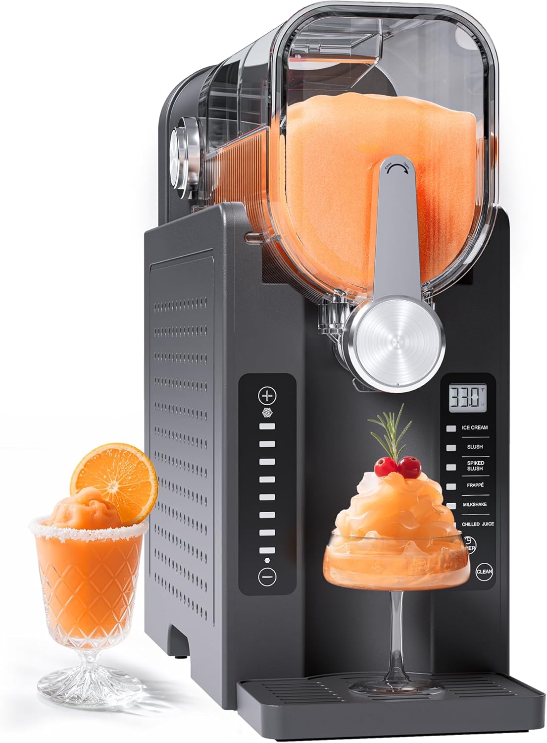 INITIO Slush Machine, 2L Slushie Machine for Home Slushi, Frappé, Milkshake & Margaritas, No Ice Required, LED Display, Self-Cleaning, Black, AD03, 6 Programmes + 1 Pack