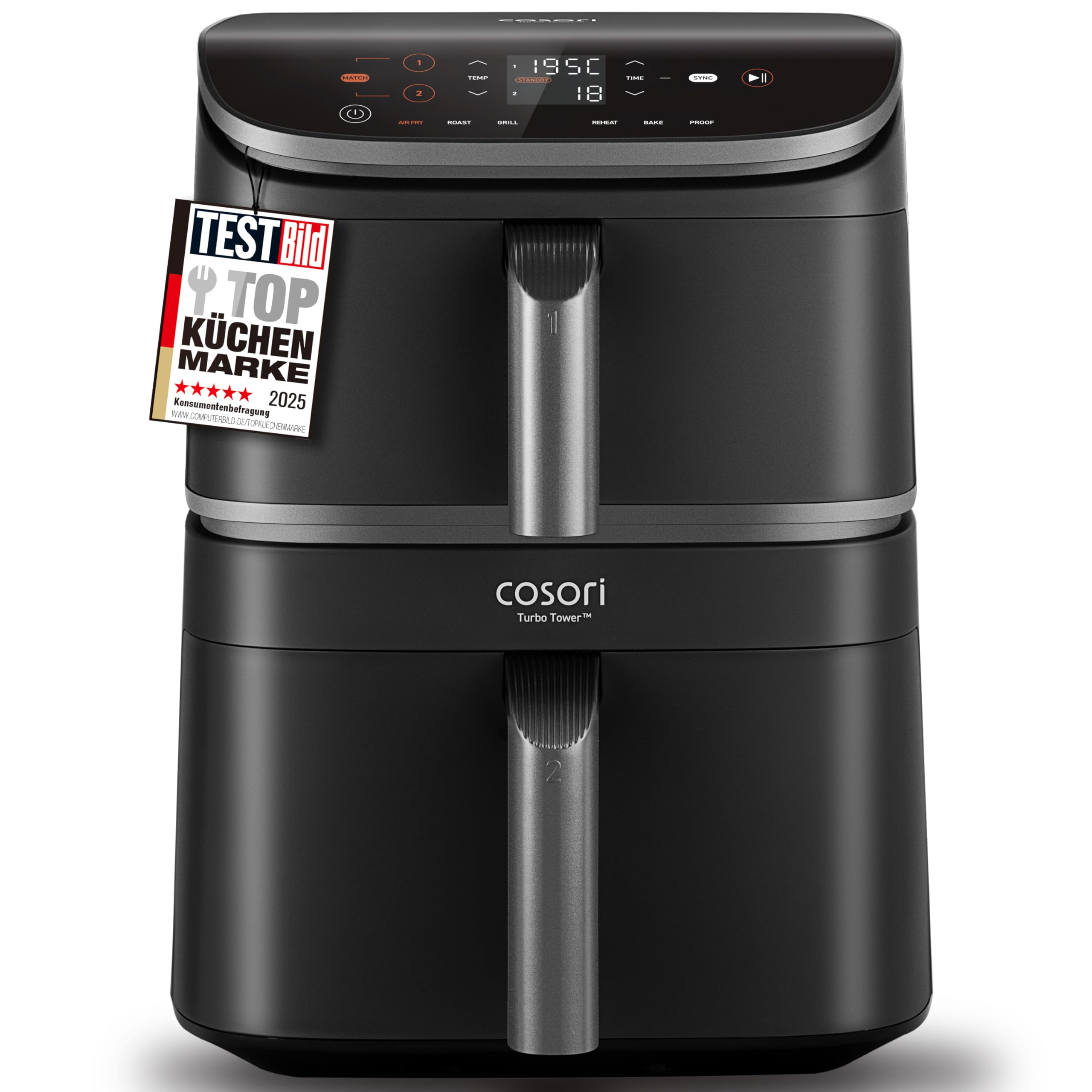 COSORI Hot Air Fryer 2 Chambers, Dual Blaze TwinFry 10L Airfryer, with 4 Heating Pipes and Flexible Chambers, Even Heat Distribution, Temperature up to 240 °C, Black, TF102S