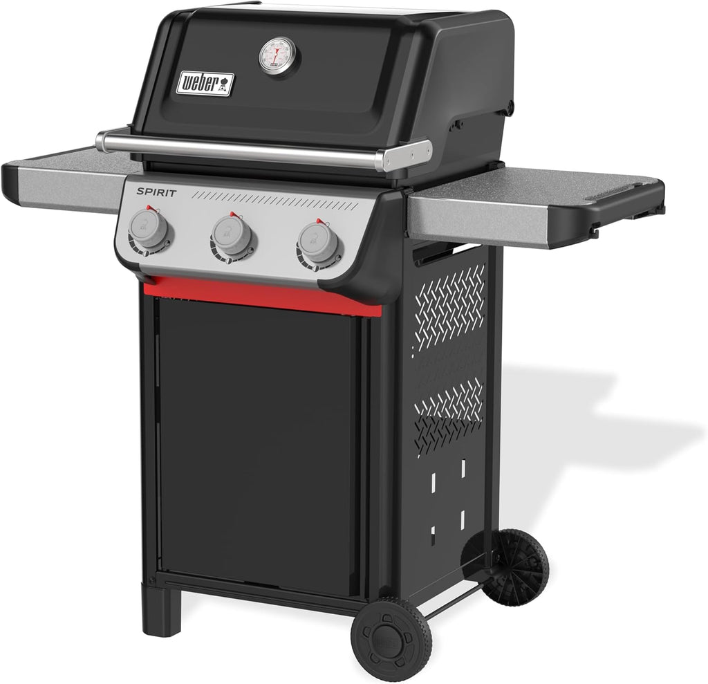 Weber Spirit E-310 Gasgrill | 3 Brenner, Snap-Jet Zündung, Robuste Räder und Warmhalterost, 51 x 46 cm Grillfläche, Weber Works kompatibel, Schwarz/Silber