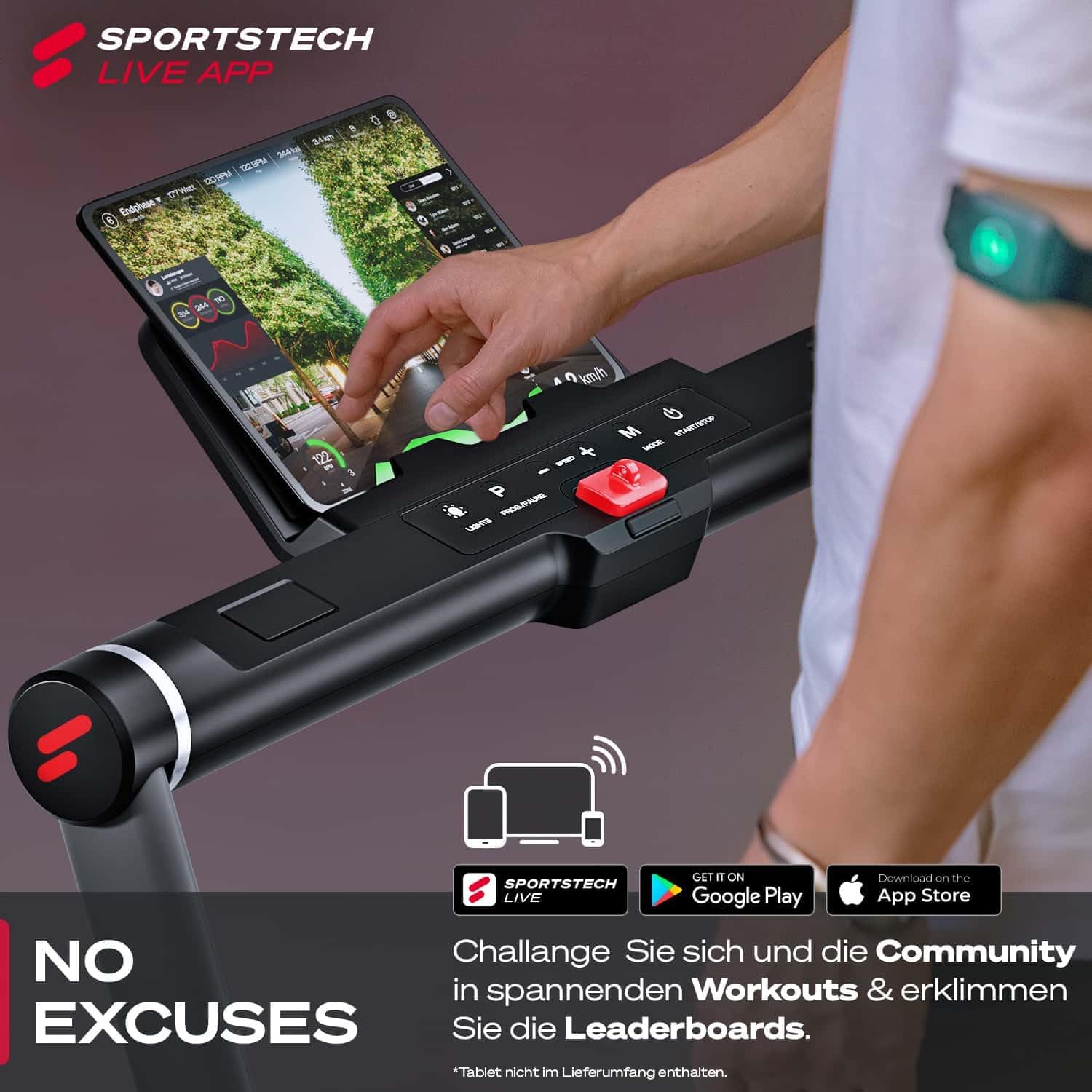 Sportstech Klappbares LED‑Laufband: Walking Pad mit Bluetooth‑App-i