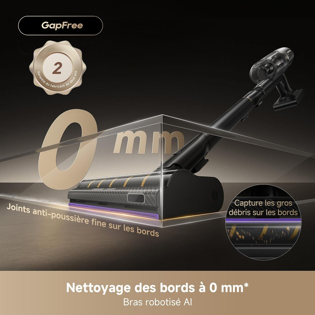 dreame V20 Pro-A Cordless Vacuum Cleaner, 0.01 mm Edges, Hard Floors, Carpets and Hair, Tangle-Free, 24000PA / 210AW, Autonomy of 90 Min, Filtration 99.99%