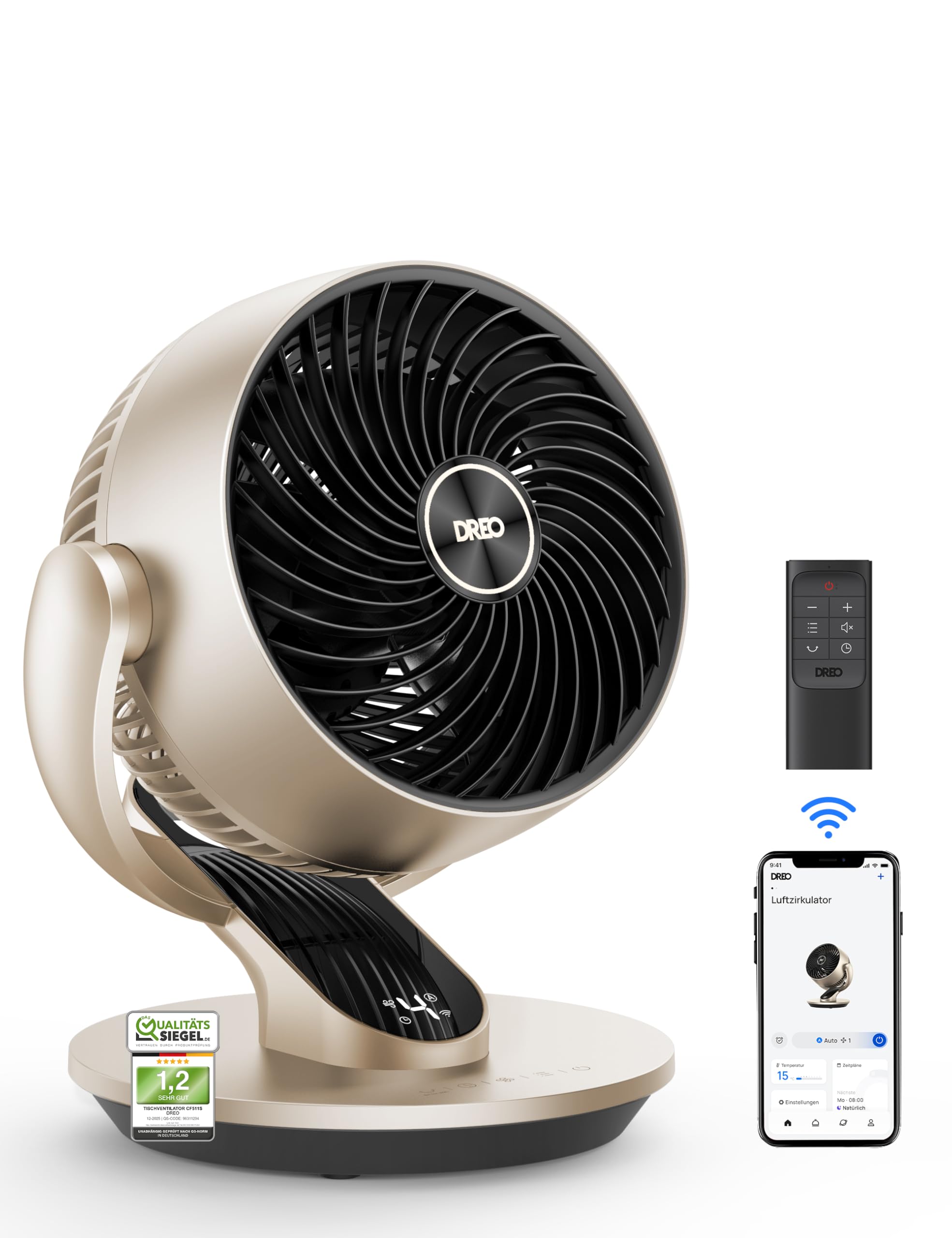 DREO 28dB Quiet Smart Table Fan for Bedroom Office, Fan with Remote Control Cooling 21 m Wind Distance 4 Speed Level 5 Modes 12H Timer 90° Car 120° Manual Oscillating Lynx S