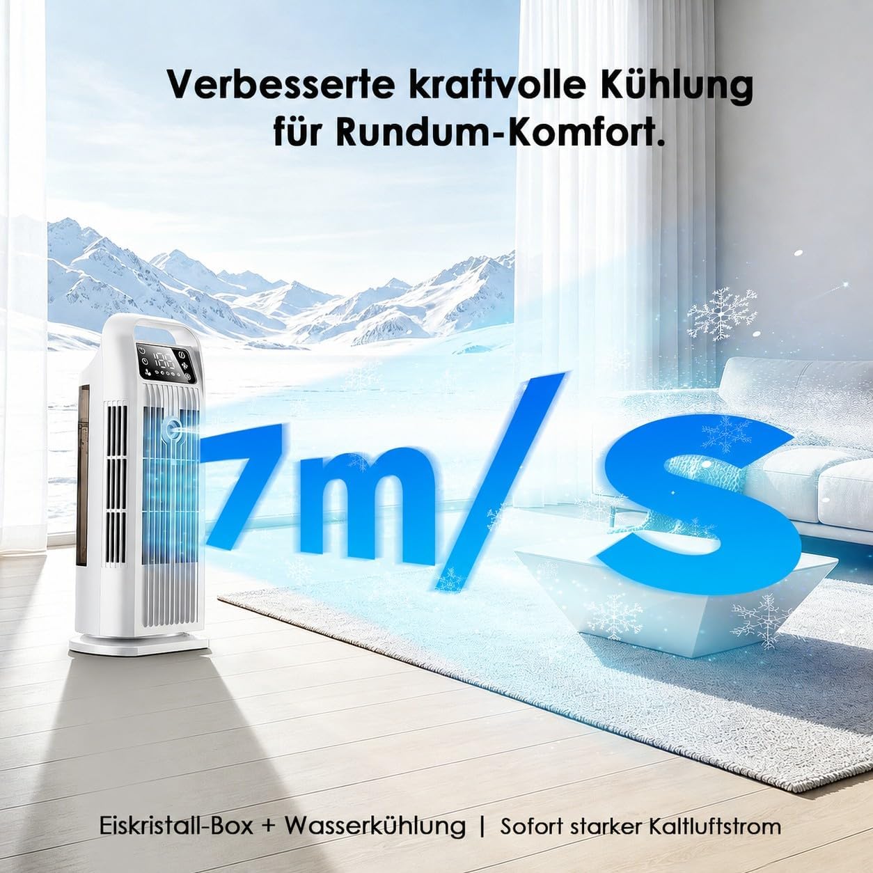 Mobile Air Conditioner without Exhaust Hose, 6-in-1, Air Cooler with Water Cooling & Humidifier, Air Cooler with 1200 ml Tank, 7 m/s Turbo, 36 W Quiet Mini Air Conditioner for Bedroom and Apartment