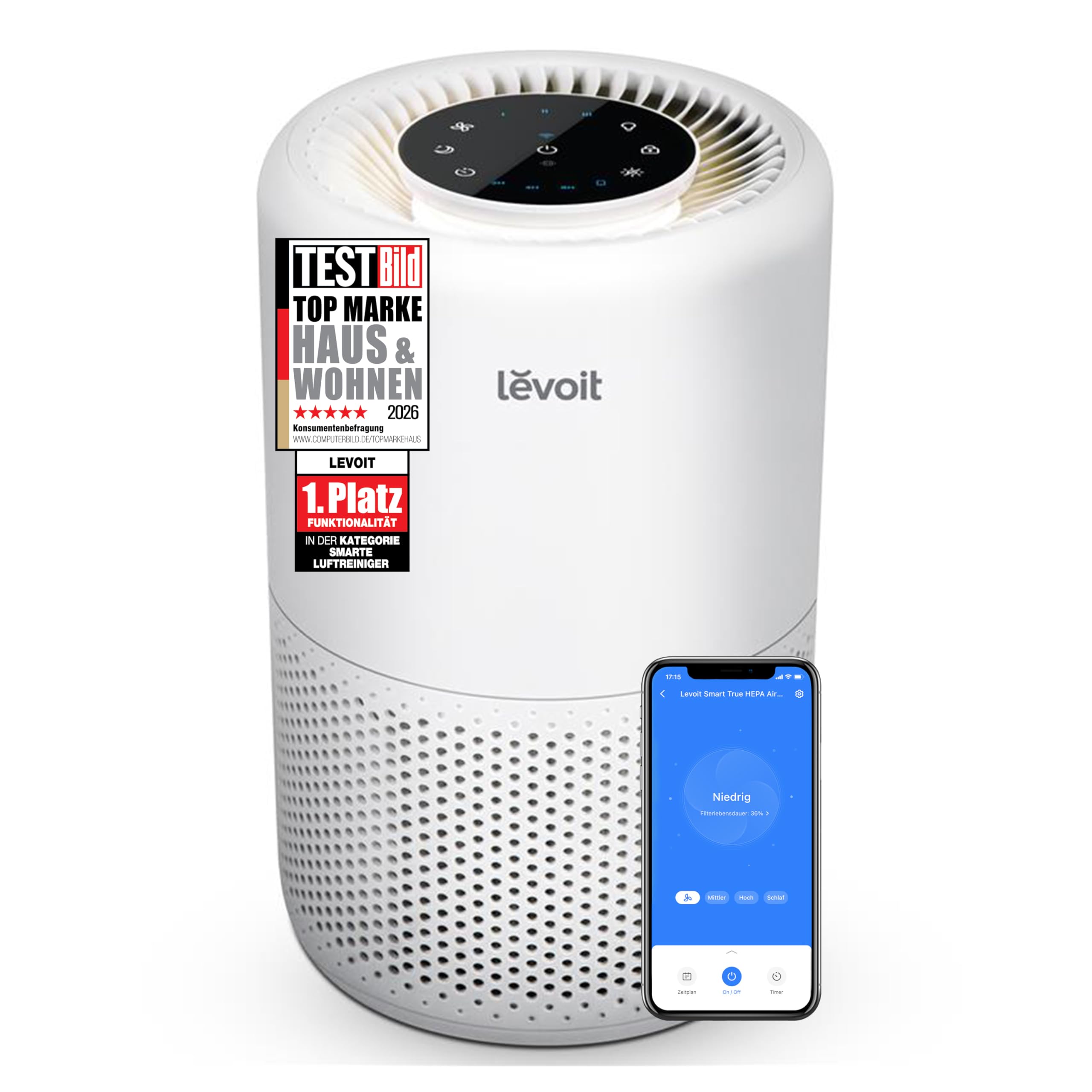 Levoit Luftreiniger Allergiker mit Tiermodus, bis zu 87㎡ Raucherzimmer, DualsensorundWaschbarer Vorfilter, HEPA Luftfilter gegen 99,97 Prozent von Tierhaareund-gerüche Schimmel Staub, Weiß/schwarz