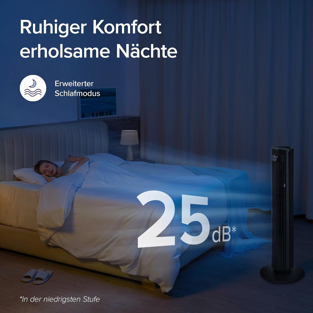 Levoit - Smart APP Turmventilator Leise-Ventilator für Schlafzimmer - 4 Modi/12 Stufen/12 Std Timer - Fernbedienung & Kühlung - 7,9m/s - Sensor & Sprachsteuerung Standventilator - Schwarz, 106 cm