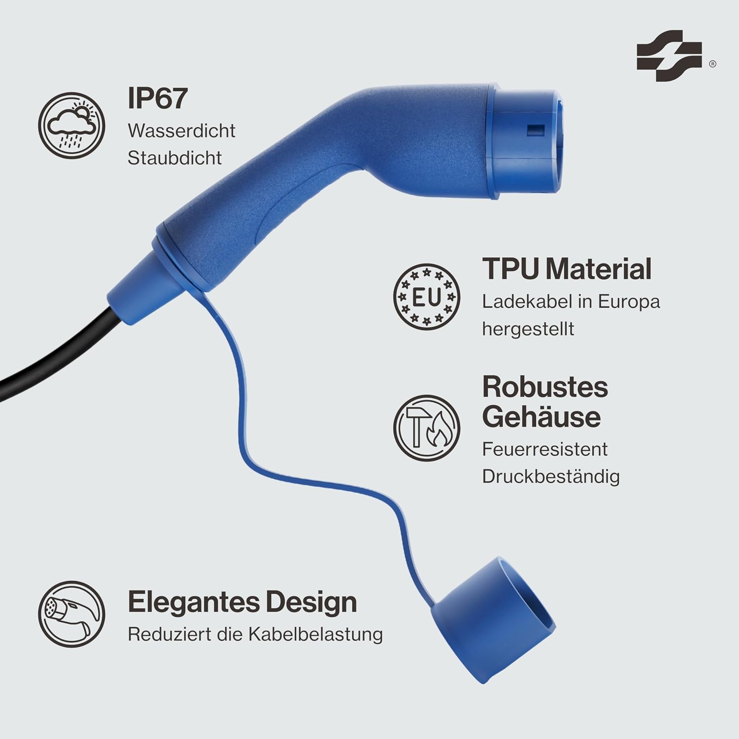 VOLDT Type 2 Charging Cable Schuko 3.7 kW, 1-Phase, 8A - 16A, Adjustable EV Charger with Controllable Digital Display for Electric Car, Charging Cable for Electric Vehicles, IP67 Waterproof (Length 5)