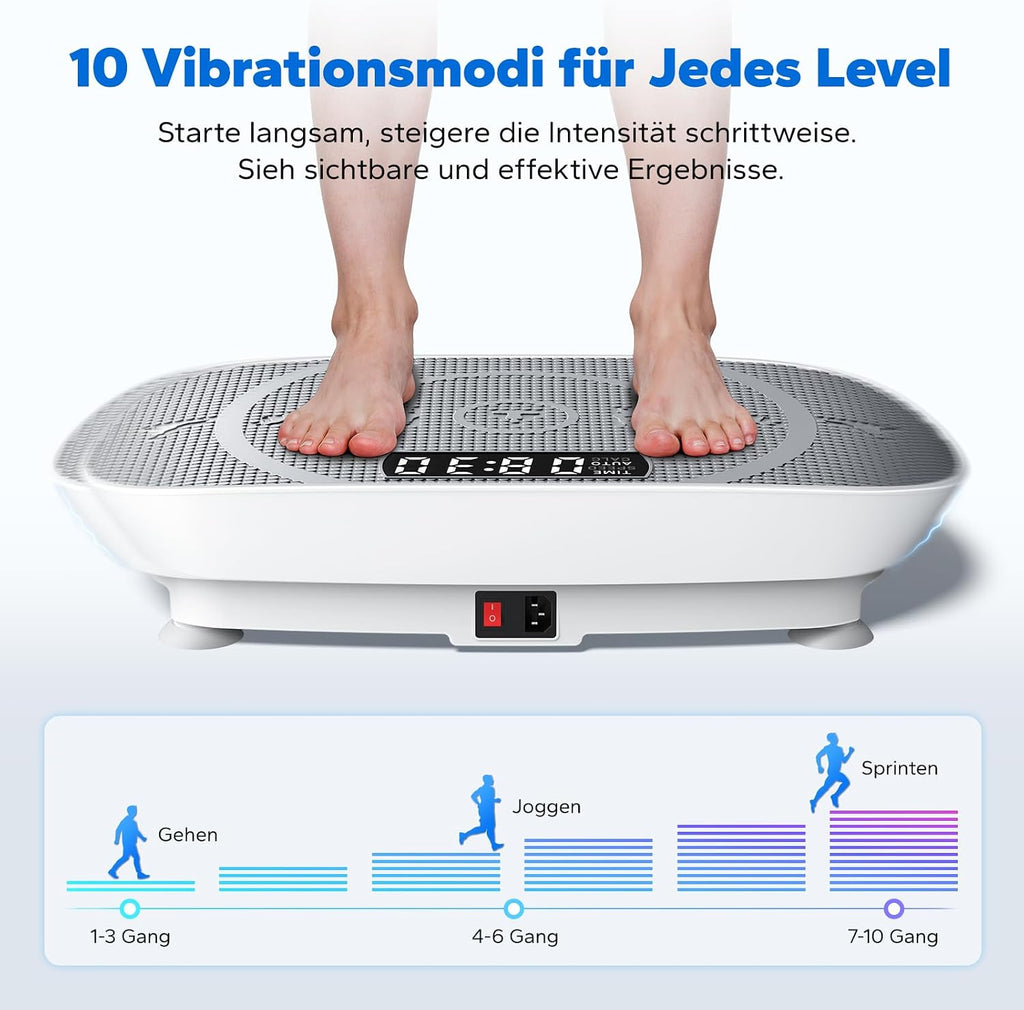 MERACH Vibrationsplatte, Leise und Kompakte Vibrationsplatte für Körperformung und Entspannung mit Komfortabler Silikonpad, LED-Display und Fernbedienung