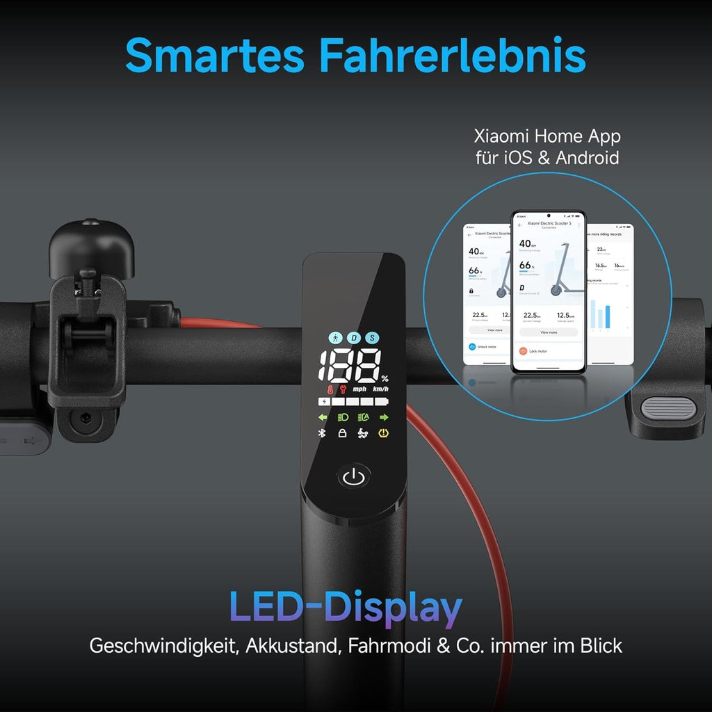 Xiaomi E-Scooter mit Straßenzulassung 4 Lite, 4 Ultra, 5 Elite, 5, 5 Pro, 5 Plus oder 5 Max (max 20km/h, bis zu 70km Reichweite und 25% Steigung, Luftreifen, Dual-Bremsen, Display, App)