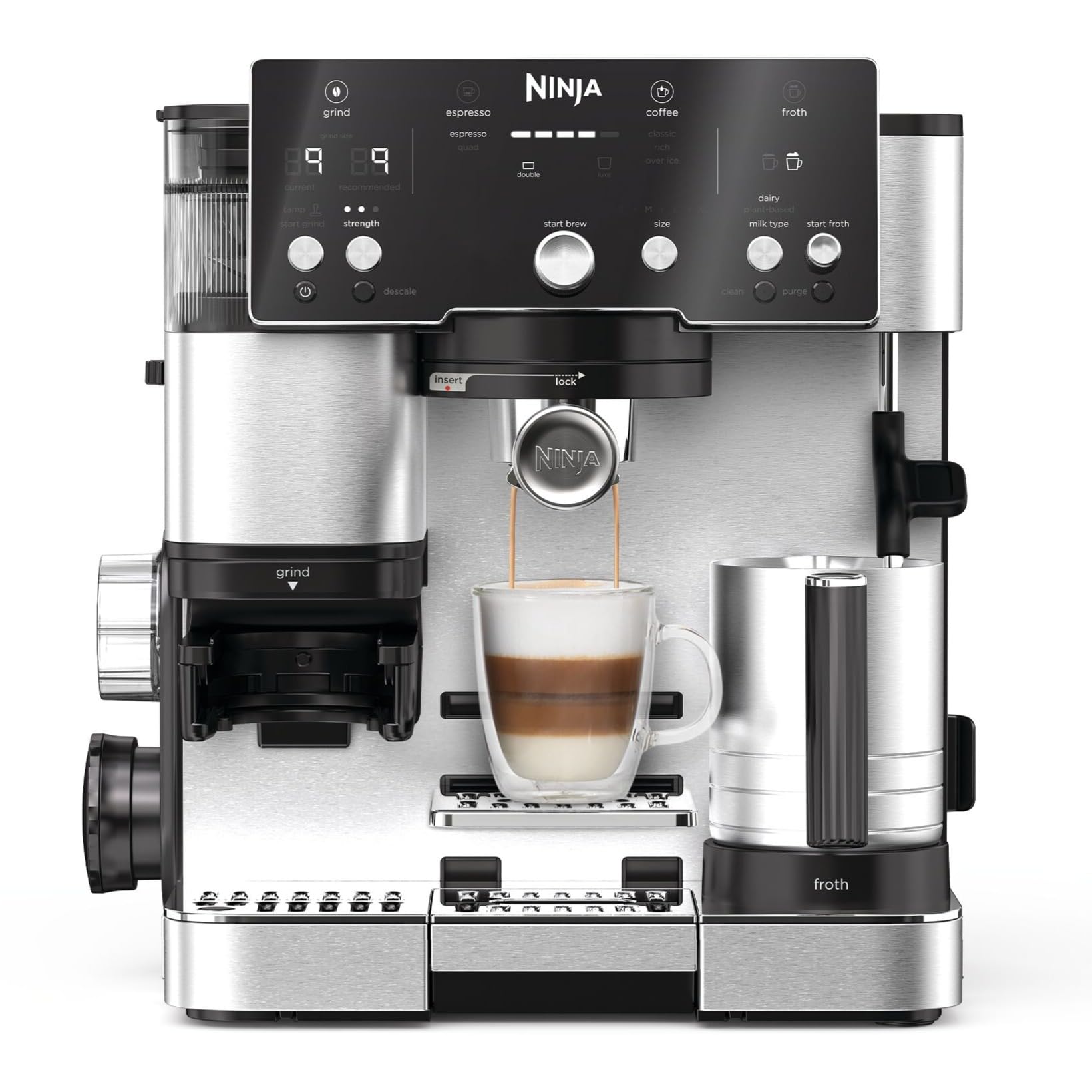 Ninja Luxe Premier 3-in-1 Espresso Cold Brew & Filter Coffee Maker 4 Automatic Foam Settings Grey Metal