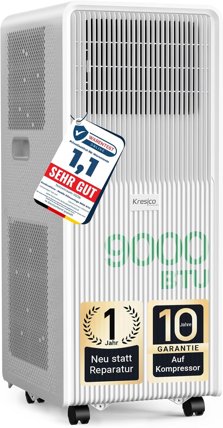Mobile Air Conditioner 9000 BTU, Mobile Air Conditioner with Exhaust Hose, Mobile Air Conditioner with Exhaust Hose for Rooms up to 33 m²/90 m³, Air Conditioner with Timer, R290, White