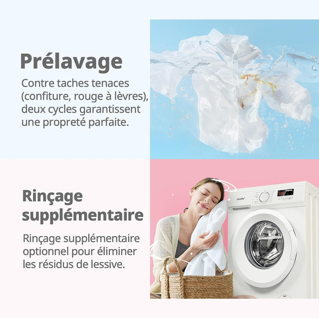 COMFEE ' CFE12EW90/W Front Washing Machine 9 kg, Energy Class A, BLDC Motor 1400 RPM, 15 Programs, Prewash, White [Energy Class A]
