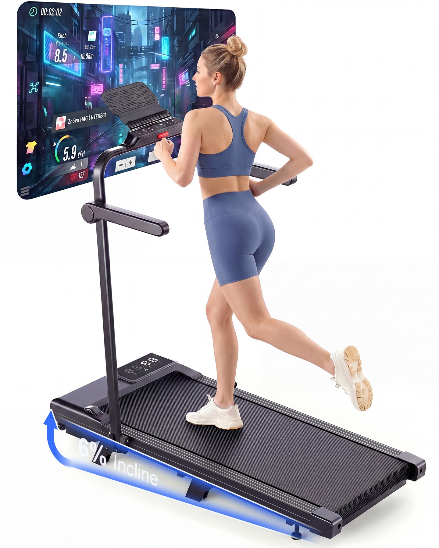 Superun Raceable Walking Pad, Treadmill for Home, 2.5 HP with App and Remote Control, Treadmill Desk, Max 136 kg with Multi-Runner Racing and Training Couses