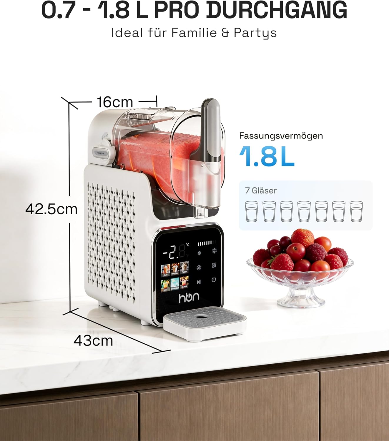 HBN Slush Machine 2L Soft Ice Cream Machine for Home with Self-Cleaning, No Ice Required, 6 Programmes for Slushies, Cocktails, Margaritas, Frappés & Milkshakes