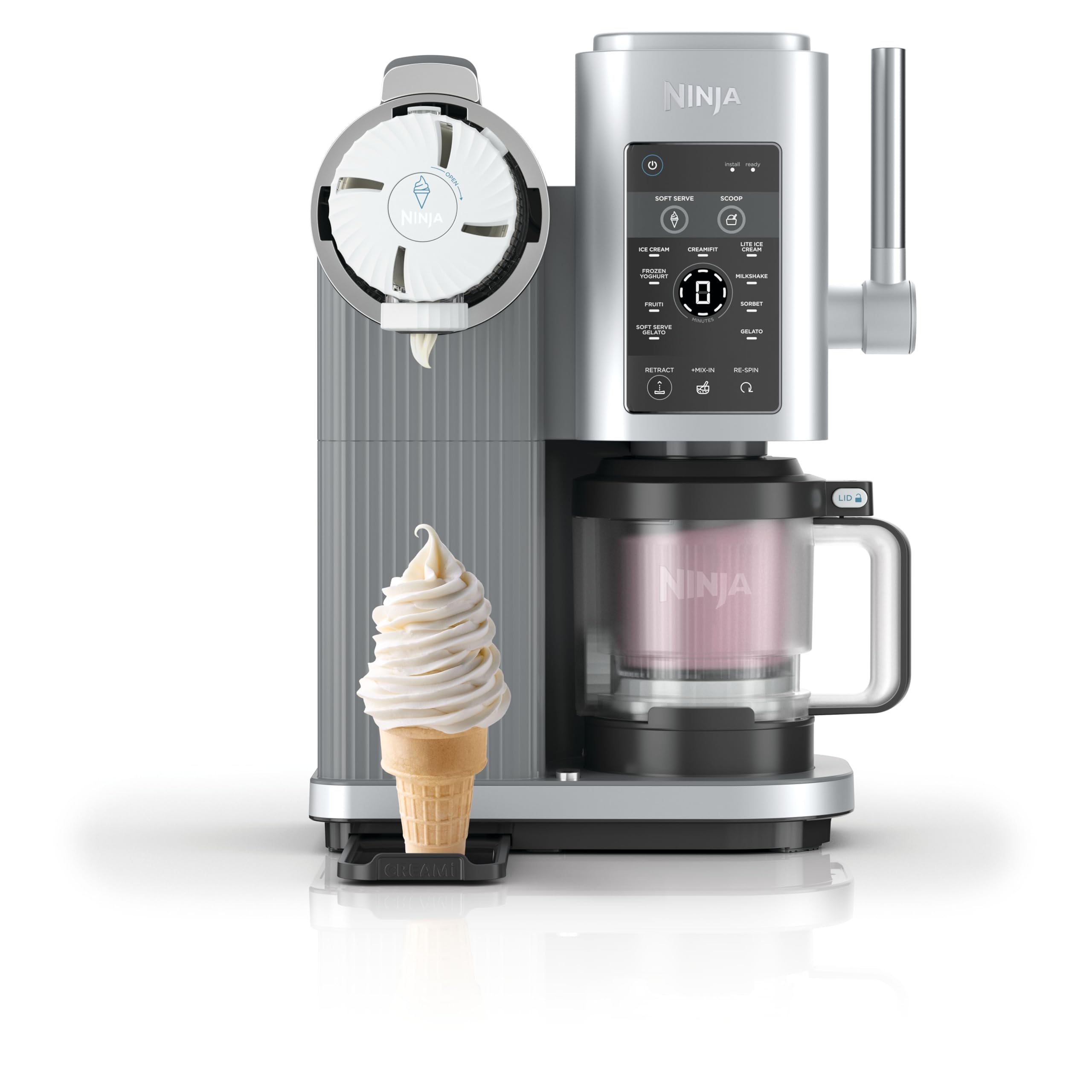 Ninja CREAMi Scoop & Swirl Eismaschine mit 2 Behältern, 13 Funktionen, für Eiscreme, Softeis, Gelato, Sorbet, Milchshakes und mehr, mit Mix-In-Funktion, Stone Gold NC701EUSTGD