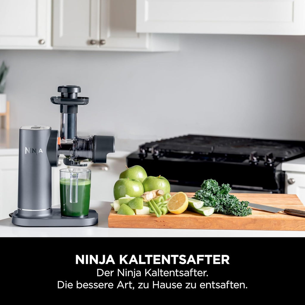 Ninja Cold Press Juicer Vegetable and Fruit with 700ml Cup & 1.1L Pulp Container, for Fresh Juices, Drinks & Wellness Shots, Compact, Dishwasher Safe & Removable Parts, Grey JC151EU