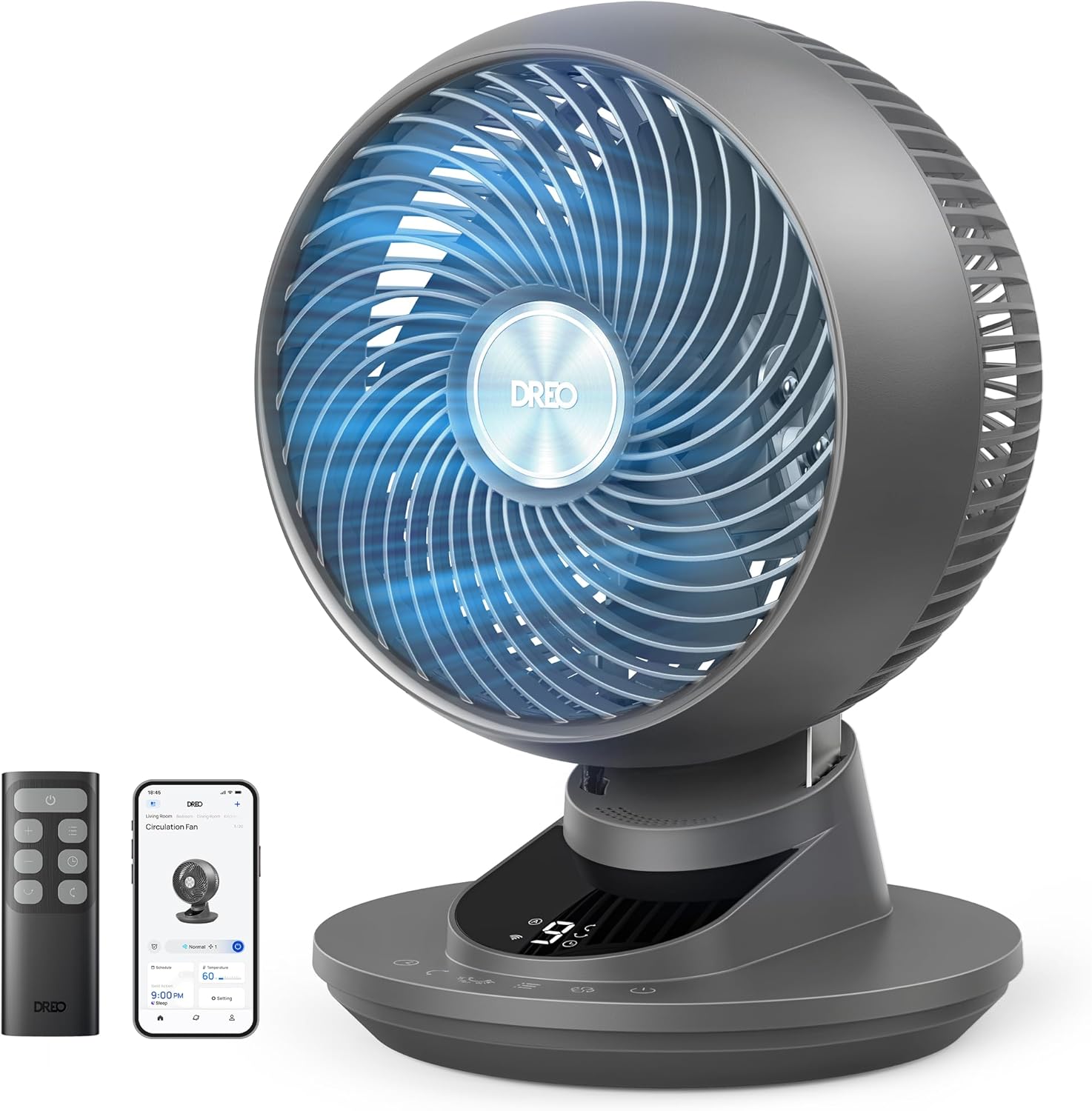 DREO 3D Table Fan, Very Quiet, 22 dB, Small Fan with Remote Control, 8.8 m/s Strong Airflow, 90° Oscillation, App & Voice Control, 9 Levels, 8/12h Timer for Bedroom and Office