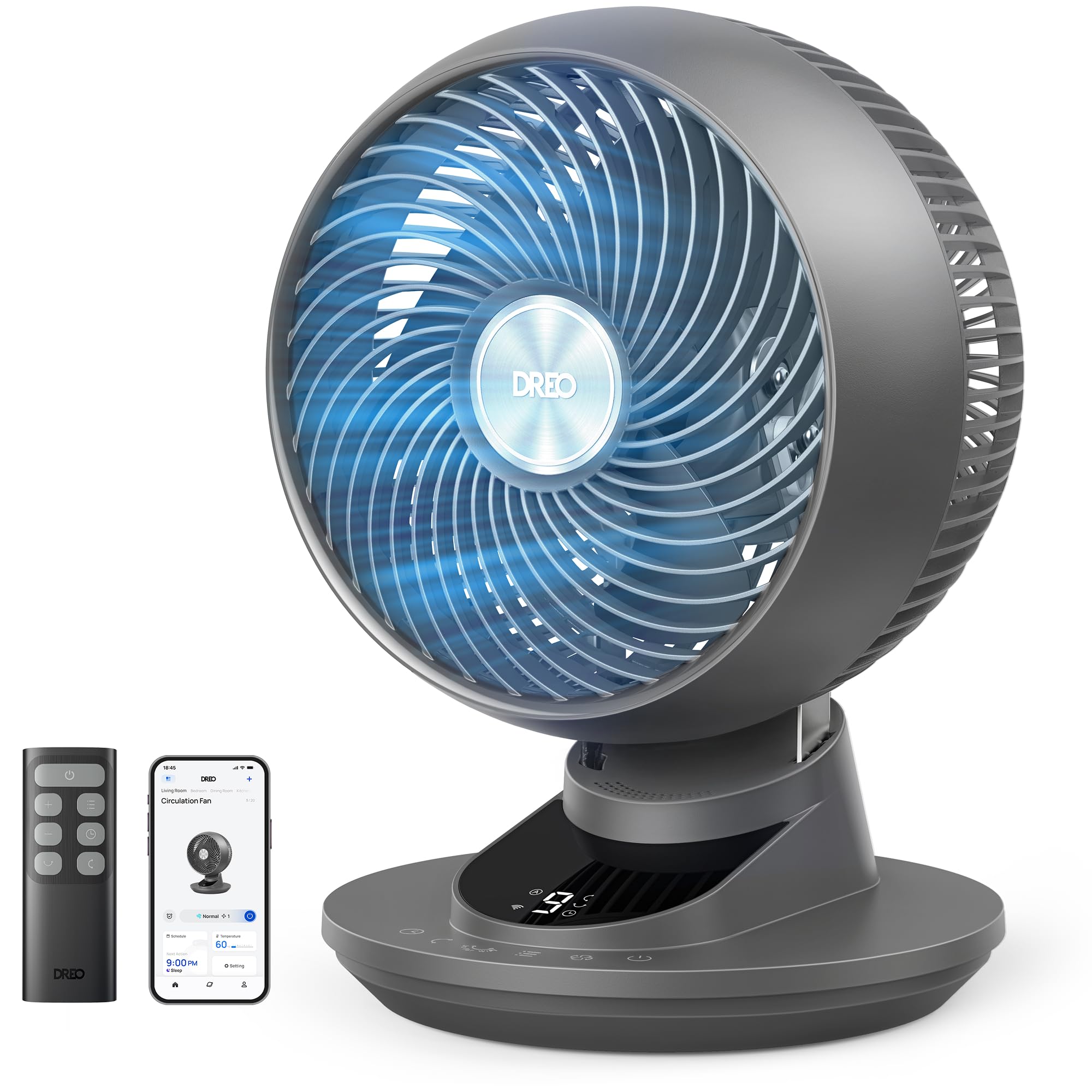 DREO 3D Table Fan, Very Quiet, 22 dB, Small Fan with Remote Control, 8.8 m/s Strong Airflow, 90° Oscillation, App & Voice Control, 9 Levels, 8/12h Timer for Bedroom and Office