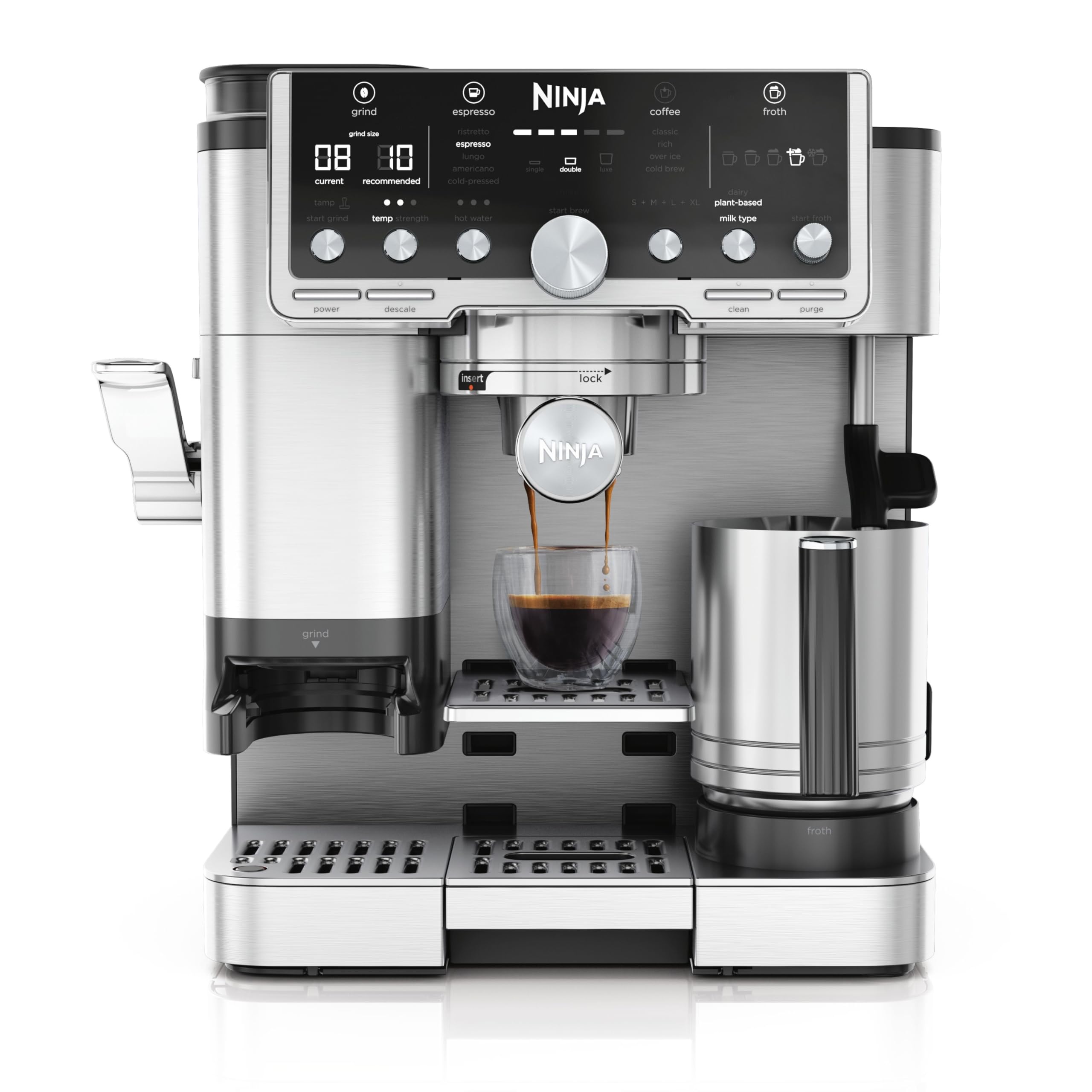 Ninja Luxe Premier 3-in-1 Espresso Cold Brew & Filter Coffee Maker 4 Automatic Foam Settings Grey Metal