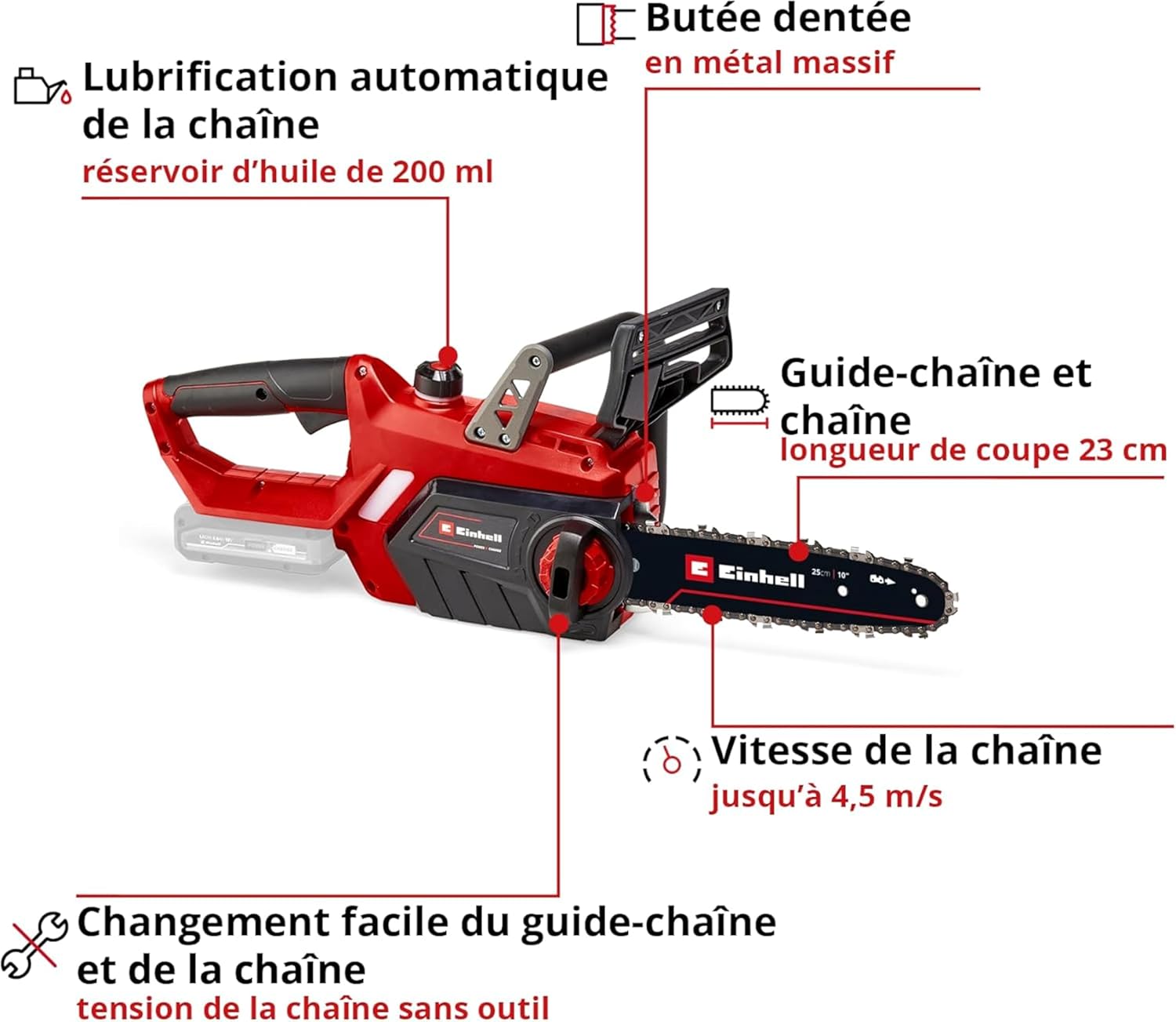 Einhell Cordless chainsaw GE-LC 18/25 Li Solo - Power X-Change (18 V, Guide length 25 cm, Cutting length 23 cm) Delivered without battery or charger
