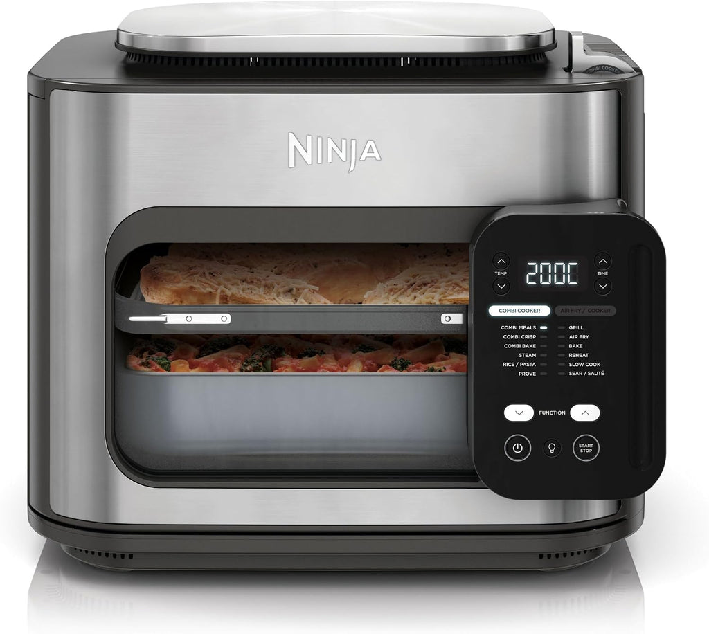 Ninja Combi 12-in-1 Multikocher, Ofen & Heißluftfritteuse, 12 Kochfunktionen, Air Fryer & Grillen Zubereitung in 15 Min*, mit Backblech, Pfanne, Crisper Gittereinsatz, Rezeptanleitung, Grau, SFP700EU.