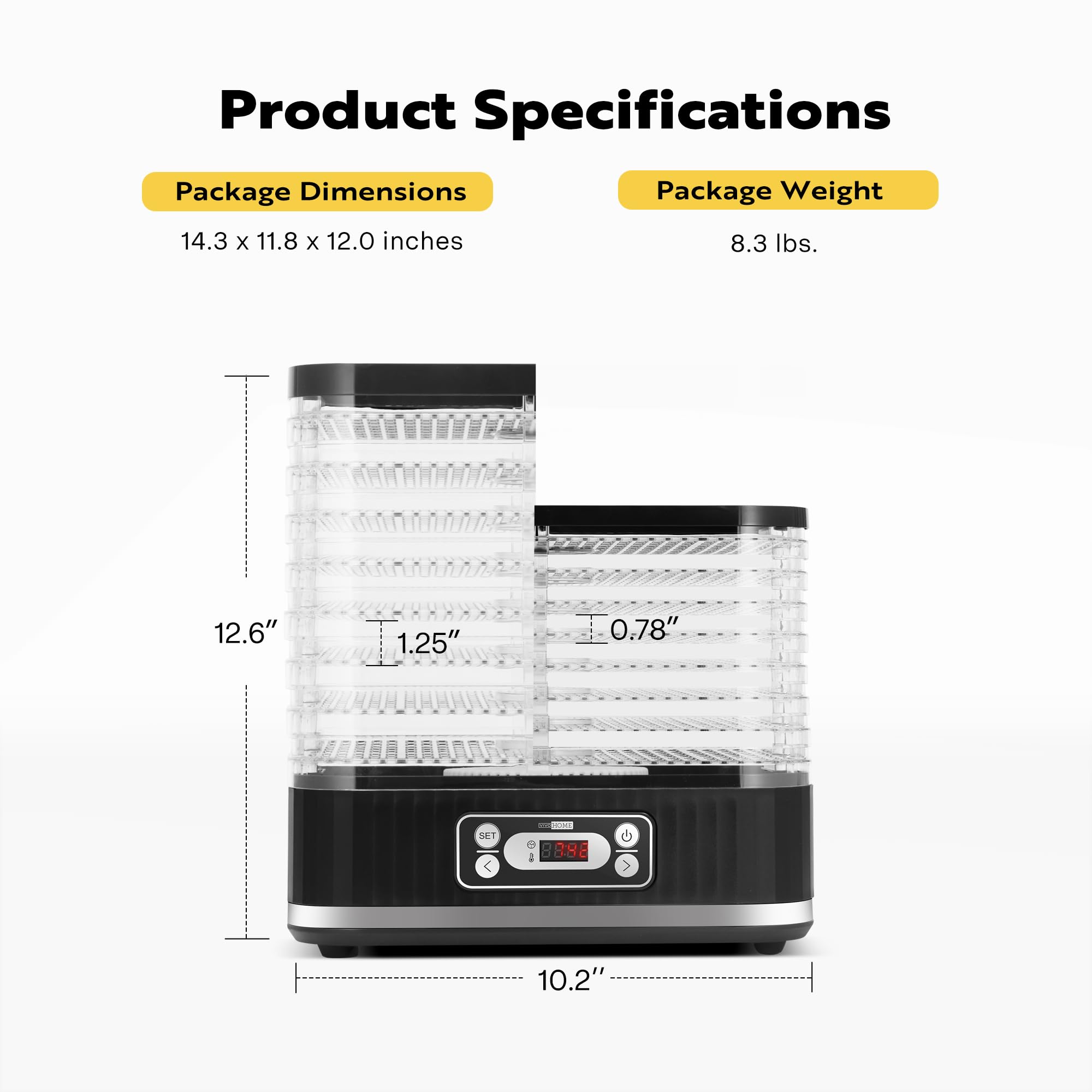 VIVOHOME Dörrautomat mit 8 Einlegefächern 400W BPA frei Dörrgerät mit Temperaturregler von 35°C bis 70°C inkl.72H Timer und Rezept für Fleisch,Obst,Haustier-Leckereieneo