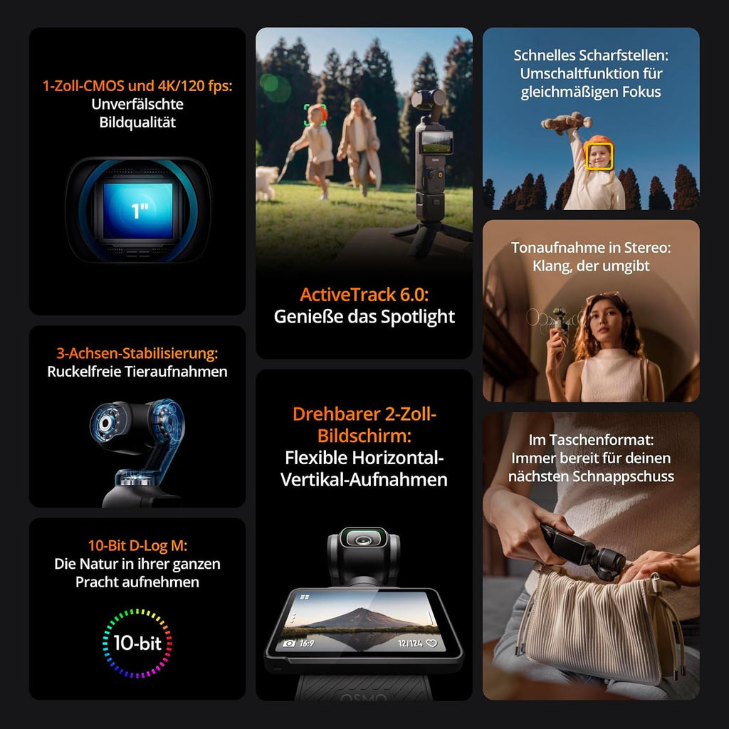 DJI Osmo Pocket 3 Creative Combo, Vlog Camera 4K with 1 Inch CMOS and 4K/120 fps Video, 3-Axis Stabilisation, Digital Camera, Fast Focusing, incl. Microphone for Clear Sound, YouTube