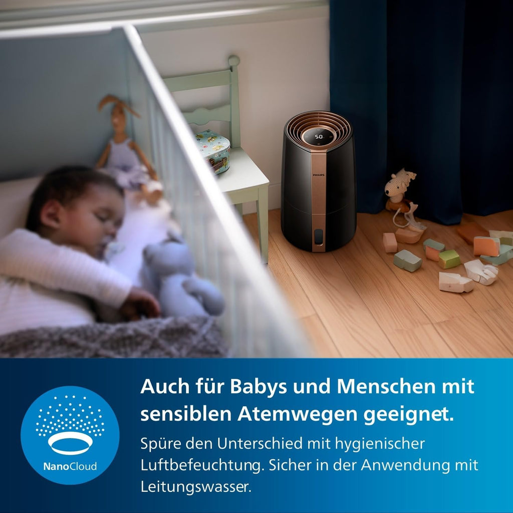 Philips 3000 Series HU3918/10 Humidifier, For Up To 45 m², Hygienic NanoCloud Technology, Quiet Night Mode, Automatic Mode, 3 Litre Water Tank, Black
