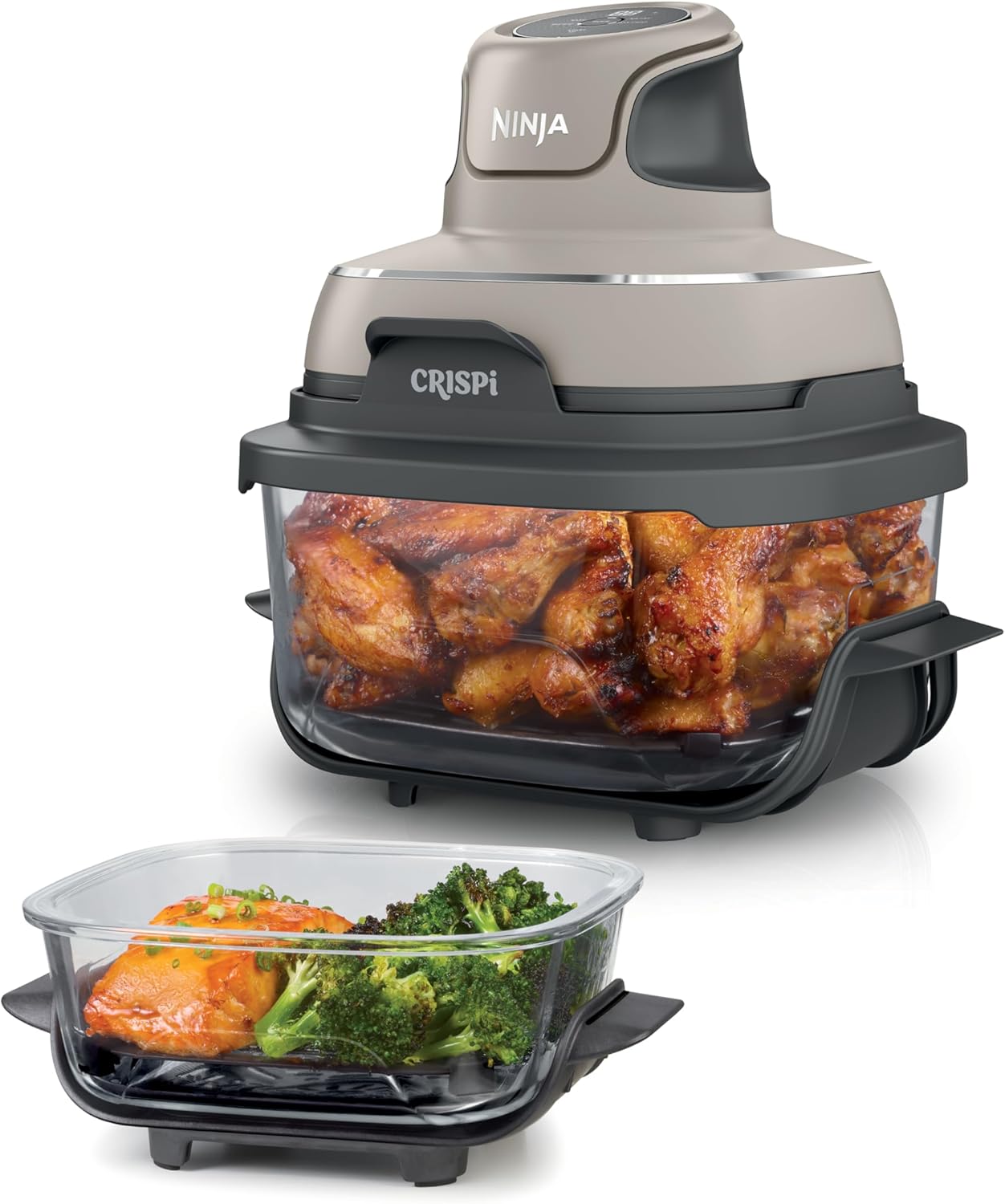 Ninja CRISPi Portable Air Fryer Hot Air Fryer, 3.8L, 4-in-1: Hot Air Frying, Roasting, Keeping Warm, Recrisp, Compact, 6 Servings, 2 Removable Glass Containers & Lid, 1700W, Stein FN101EUST