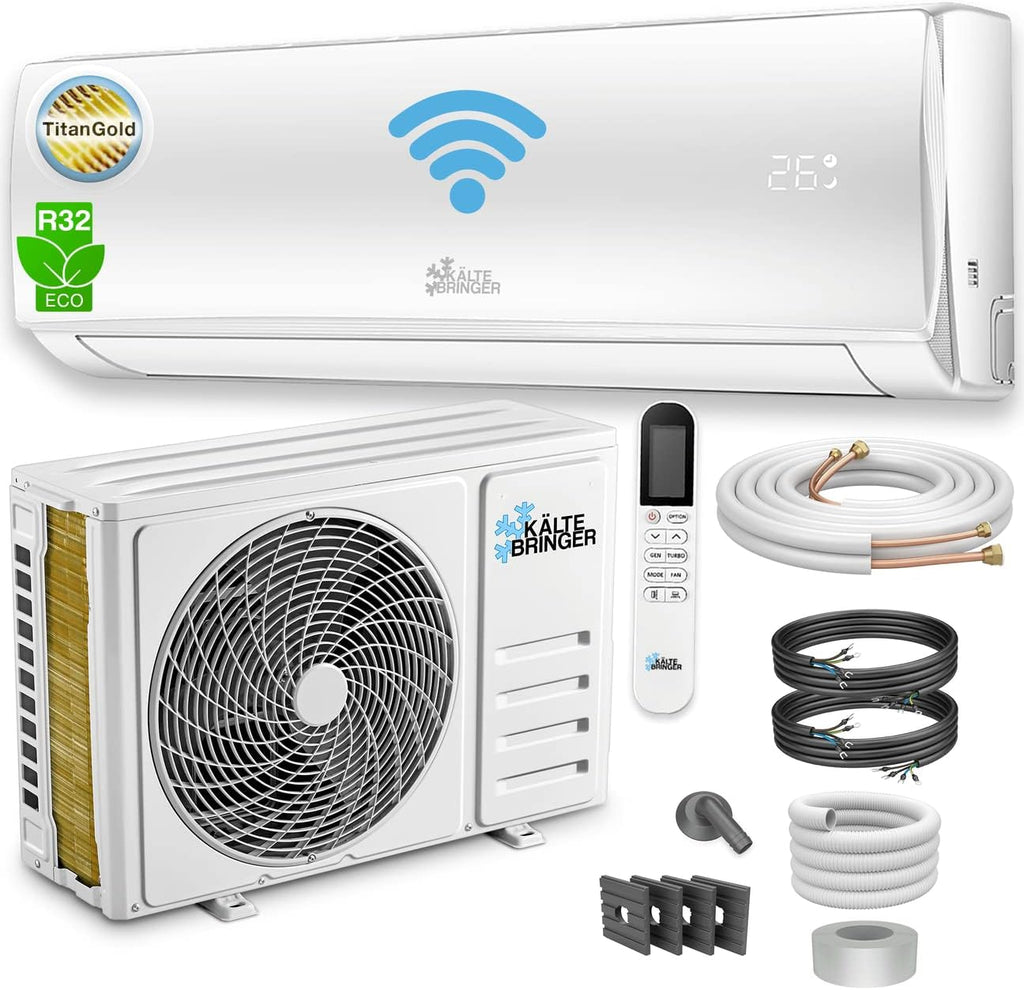 Kältebringer Split Klimaanlage - 12000 BTU (3,4 kW) - Klimagerät mit Heizfunktion, WiFi & App, bis 55qm, sehr leise - Set mit 5m Kupferleitung, Kältemittel R32, Montagematerial