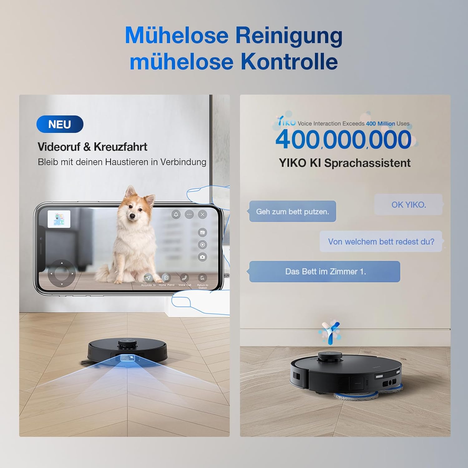 Deebot T30S Pro, 11,000Pa, Heißwasser-Wischung, ZeroTangle, TruEdge™, KI-Navigation