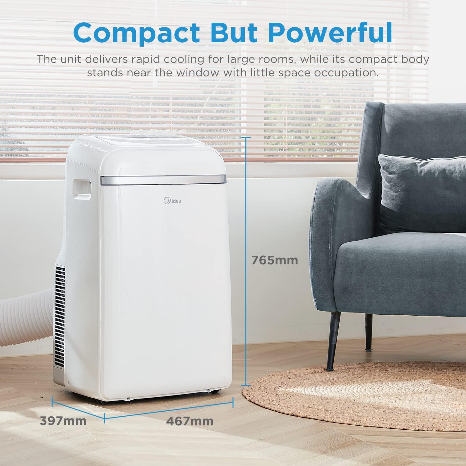 Midea Mobiles Klimagerät MPD-12CRN7, 3-in-1 Klimaanlage mit Abluftschlauch, Kühlen&Entfeuchten&Ventilieren,12000BTU/h(3,5kW/h) für Räume ca. 41m³(102㎡), 24h-Timer, 3 Jahre Garantie, weiss