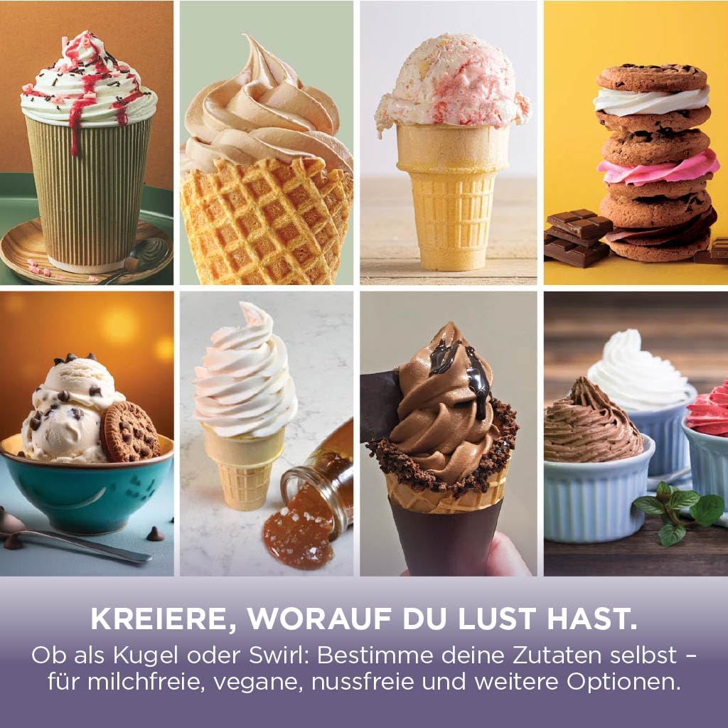 Ninja CREAMi Scoop & Swirl Eismaschine mit 2 Behältern, 13 Funktionen, für Eiscreme, Softeis, Gelato, Sorbet, Milchshakes und mehr, mit Mix-In-Funktion, Stone Gold NC701EUSTGD