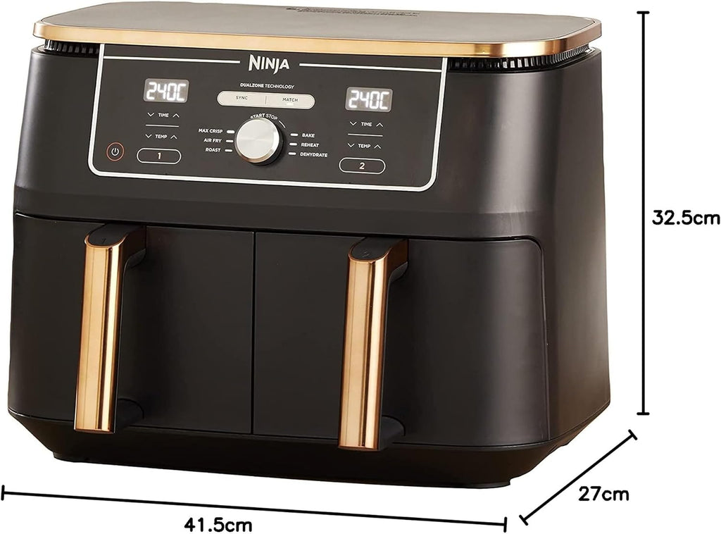 Ninja Foodi MAX Dual Zone Hot Air Fryer [AF400EUCP] Amazon Exclusive, ‎2470 Watt, 9.5 L, 2 Hot Air Fryer Compartments, 6 Functions, 27 x 41.5 x 32.5 cm, Copper/Black