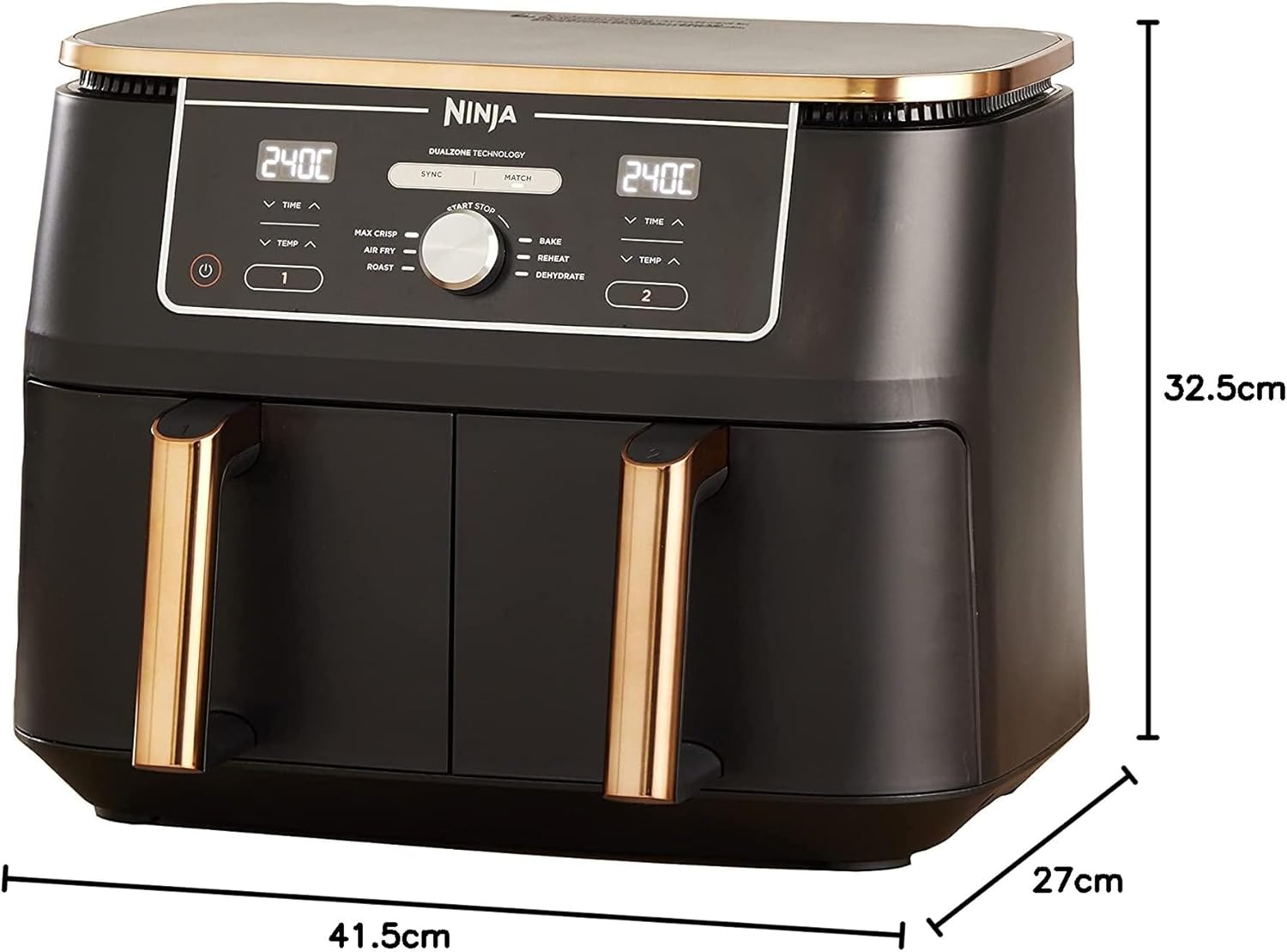 Ninja Foodi MAX Dual Zone Hot Air Fryer [AF400EUCP] Amazon Exclusive, ‎2470 Watt, 9.5 L, 2 Hot Air Fryer Compartments, 6 Functions, 27 x 41.5 x 32.5 cm, Copper/Black