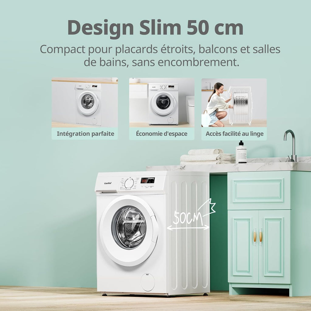 COMFEE ' CFE12EW90/W Front Washing Machine 9 kg, Energy Class A, BLDC Motor 1400 RPM, 15 Programs, Prewash, White [Energy Class A]