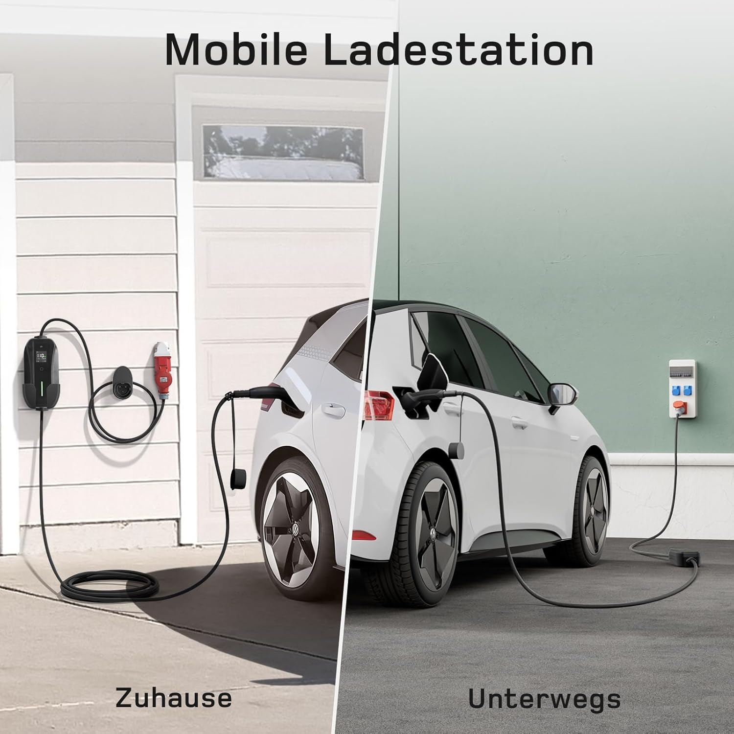 dé Mobile Wallbox/Charging Station 11 kW [3-Phase | 7 m | 6-16 A] with Adjustable Charging Power, Charging Cable CEE 16A to Type 2 and EV Charger for Model Y/3, ID.3/4/5, MG4, EX30, e-up, e-tron, Zoe and Other EV