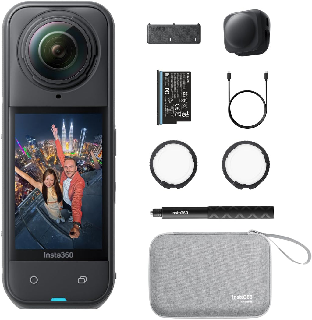 Insta360 X5 Must-Have Bundle, Waterproof 8K 360° Camera, Low Light Lead, Invisible Selfie Stick Effect, Robust & Replaceable Lenses, 3 Hour Battery, Integrated Wind Protection, Stabilisation