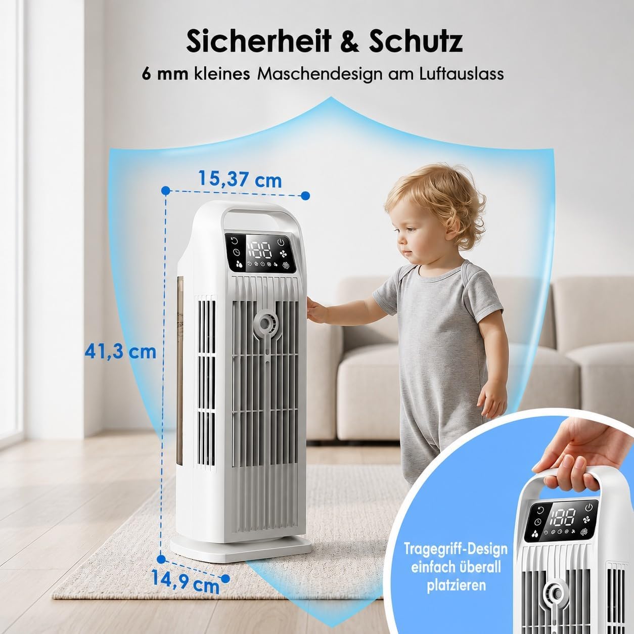 Mobile Air Conditioner without Exhaust Hose, 6-in-1, Air Cooler with Water Cooling & Humidifier, Air Cooler with 1200 ml Tank, 7 m/s Turbo, 36 W Quiet Mini Air Conditioner for Bedroom and Apartment