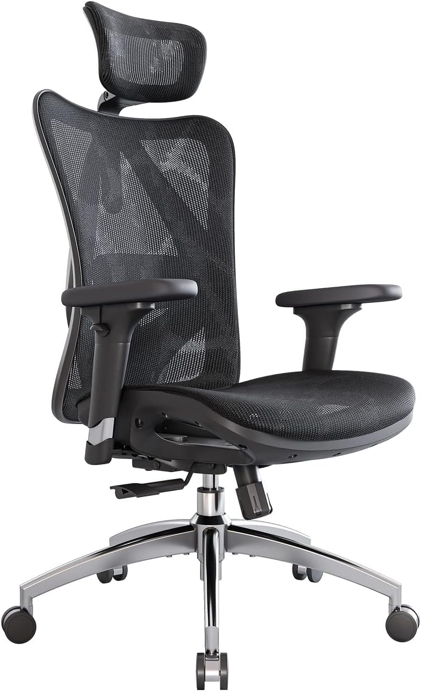 SIHOO Ergonomic Desk Chair, Swivel Chair with Adjustable Lumbar Support, Headrest and Armrest, Height Adjustment and Rocker Function, Back-Friendly, Office Chair Load Capacity: up to 150 kg (330 lbs)