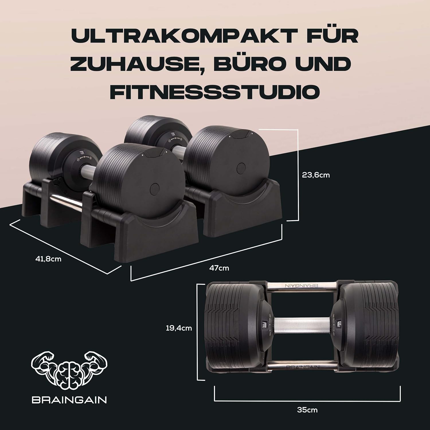 BRAINGAIN Verstellbare Hanteln: Chrom/Schwarz, Krafttraining für Zuhause u
