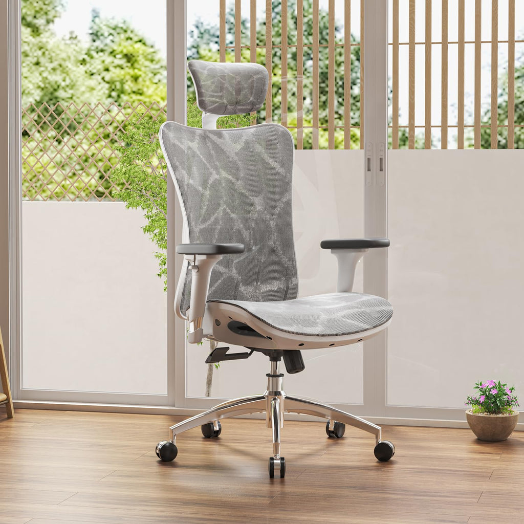 SIHOO Ergonomic Desk Chair, Swivel Chair with Adjustable Lumbar Support, Headrest and Armrest, Height Adjustment and Rocker Function, Back-Friendly, Office Chair Load Capacity: up to 150 kg (330 lbs)