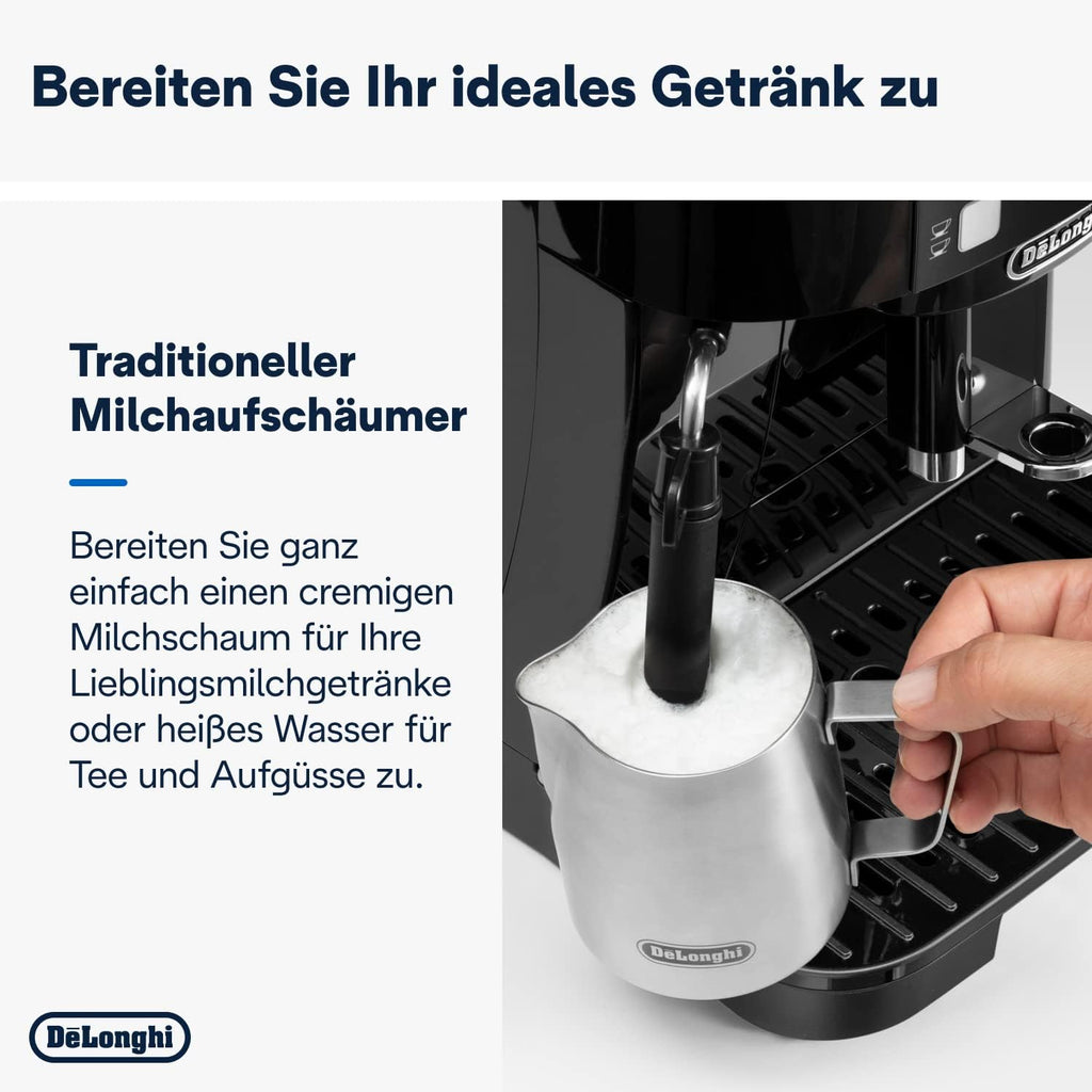 De'Longhi Magnifica S ECAM11.112.B, Fully Automatic Coffee Machine with Milk Frothing Nozzle for Cappuccinos, with Espresso Direct Selection Buttons and Rotary Control, 2 Cup Function, Black