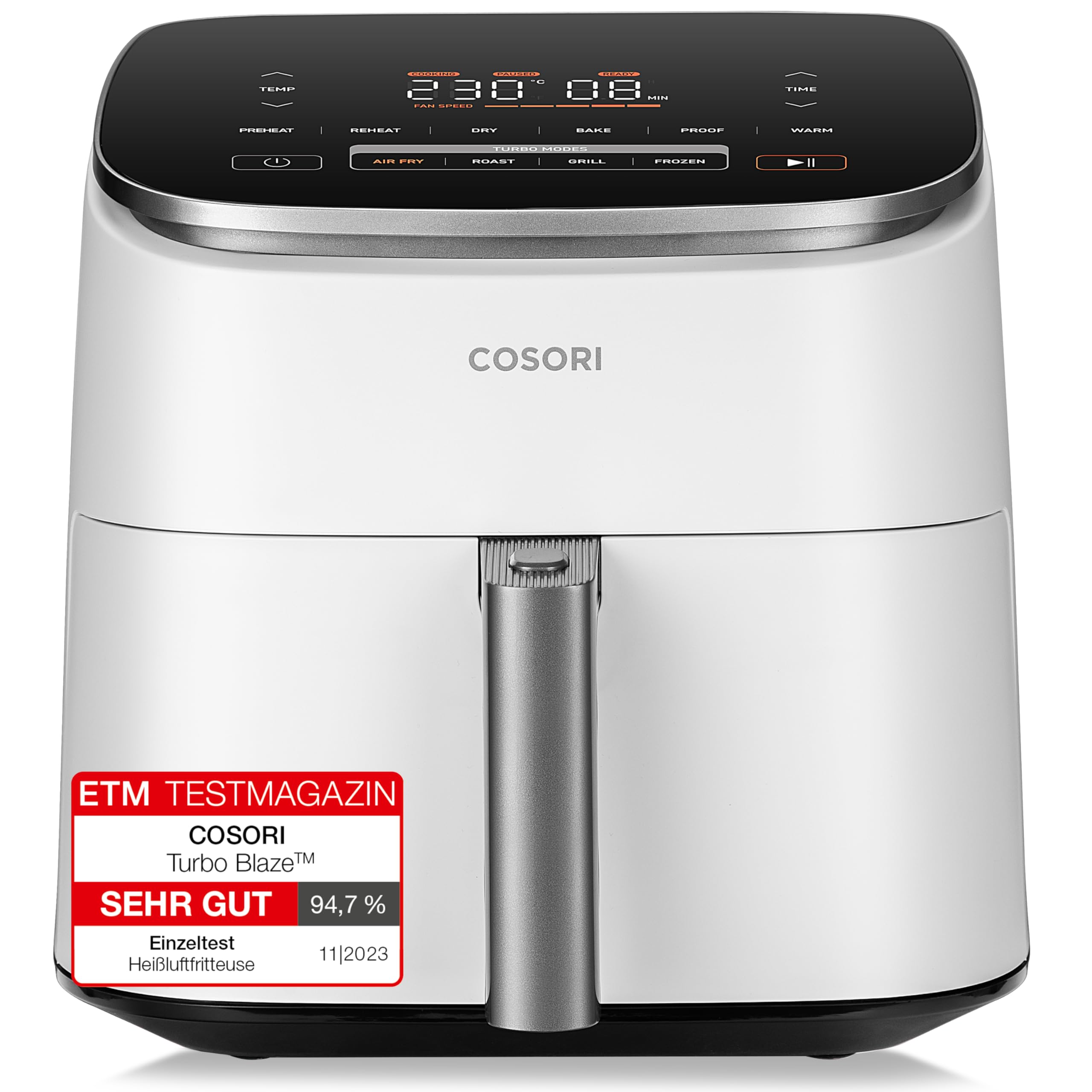 Cosori TurboBlaze Airfryer, 9-in-1 Air Fryer XXL 6L, quiet DC motor with 5 fan speeds, Roast, Grill, Bake, Proof, Dehydrate, Frozen, 87 recipes, 64% energy saving, 95% less oil, even&crispy results