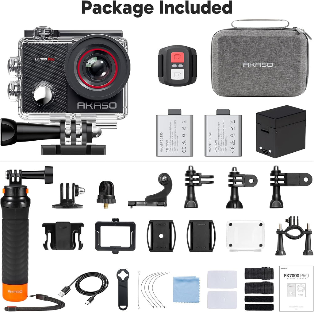 AKASO Action Cam 4K30FPS 20MP with Floating Handle and Bag WiFi 40M Underwater Camera Waterproof Ultra HD Touchscreen Adjustable Wide Angle Ice Action Cam with 2.4G Remote Control