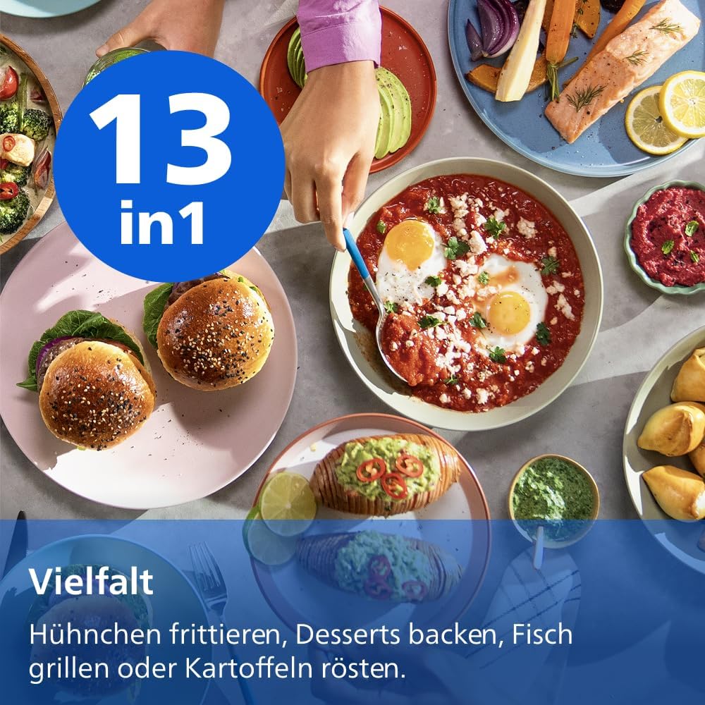 Philips Airfryer 4000 Series Stacked Dual Basket, Stacked Hot Air Fryer, 2 Chambers, 10L, RapidAir Technology, 45% Less Space, PFAS-Free Ceramic Coating, Viewing Window (NA460/00)