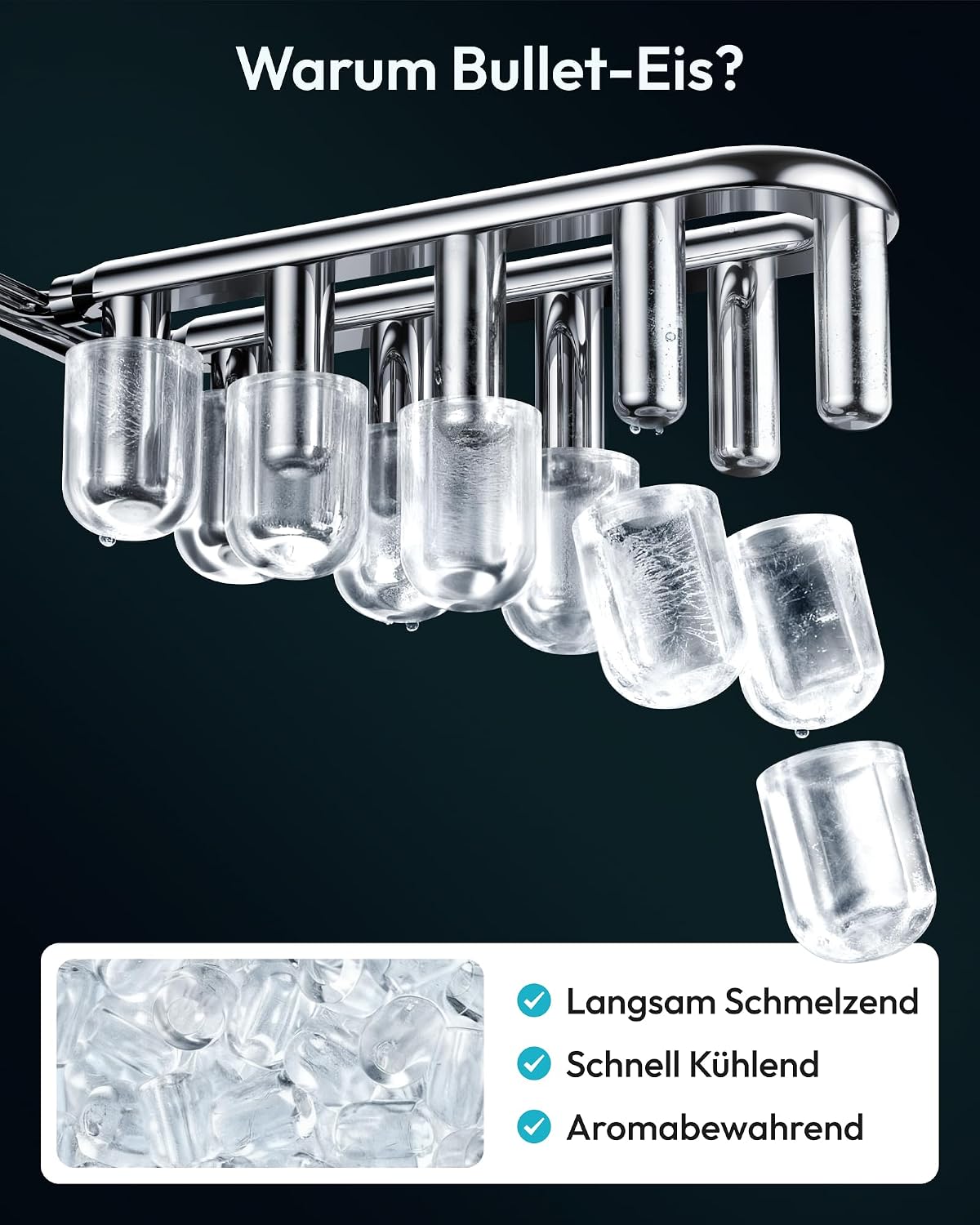 EUHOMY Small Ice Cube Machine, 9 Ice Cubes in 6 Minutes, 12 kg/24 H, Stainless Steel Ice Cube Machine with Portable Handle, Self-Cleaning Compact Ice Cube Machines for Home/Kitchen/Office/Bar