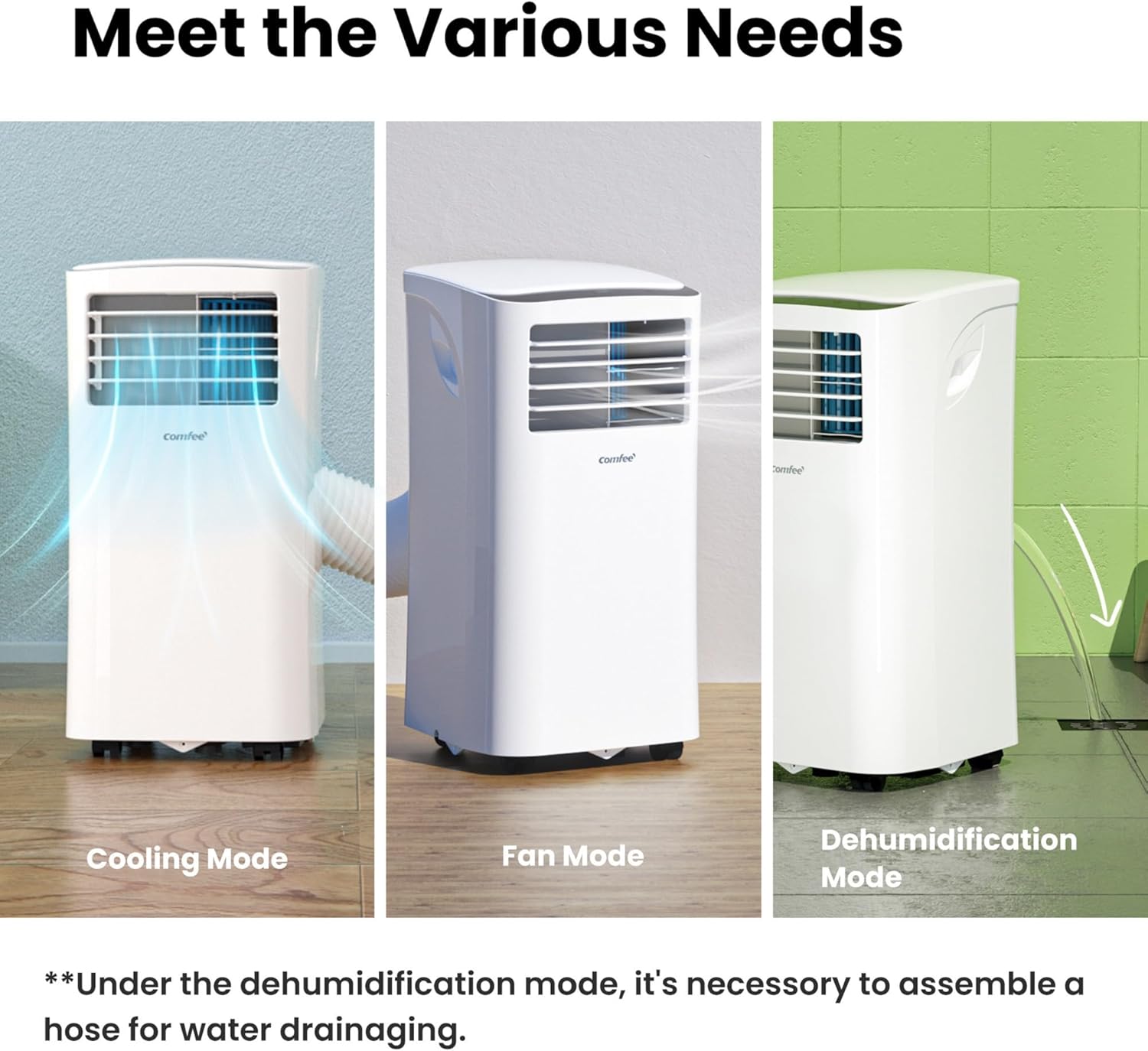 Comfee MPPH-09CRN7 Mobile Air Conditioner, 9,000 BTU, 2.6 kW, Cooling, Ventilating & Dehumidifying, Room Size up to 88 m³ (33 m²), with Exhaust Hose