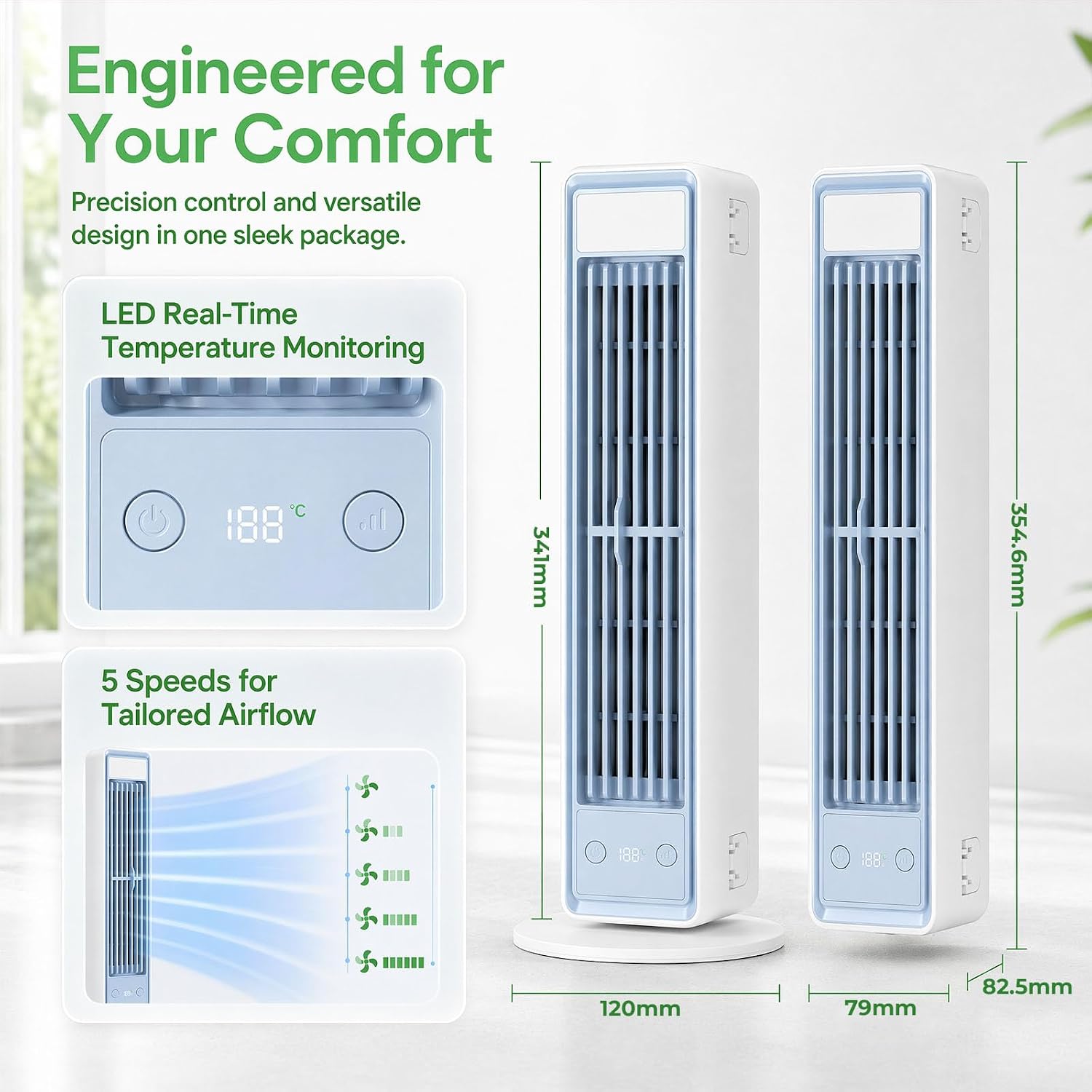 Mobiler Luftkühler Extrem Leise, Tragbare Klimaanlage für Schlafzimmer, Ventilator ohne Flügel mit Nachtmodus, 3 Stufen, Kompaktes Klimagerät für Erholsamen Schlaf