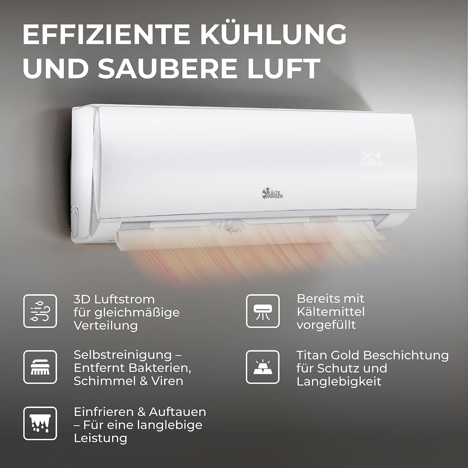 Kältebringer Split Klimaanlage - 12000 BTU (3,4 kW) - Klimagerät mit Heizfunktion, WiFi & App, bis 55qm, sehr leise - Set mit 5m Kupferleitung, Kältemittel R32, Montagematerial